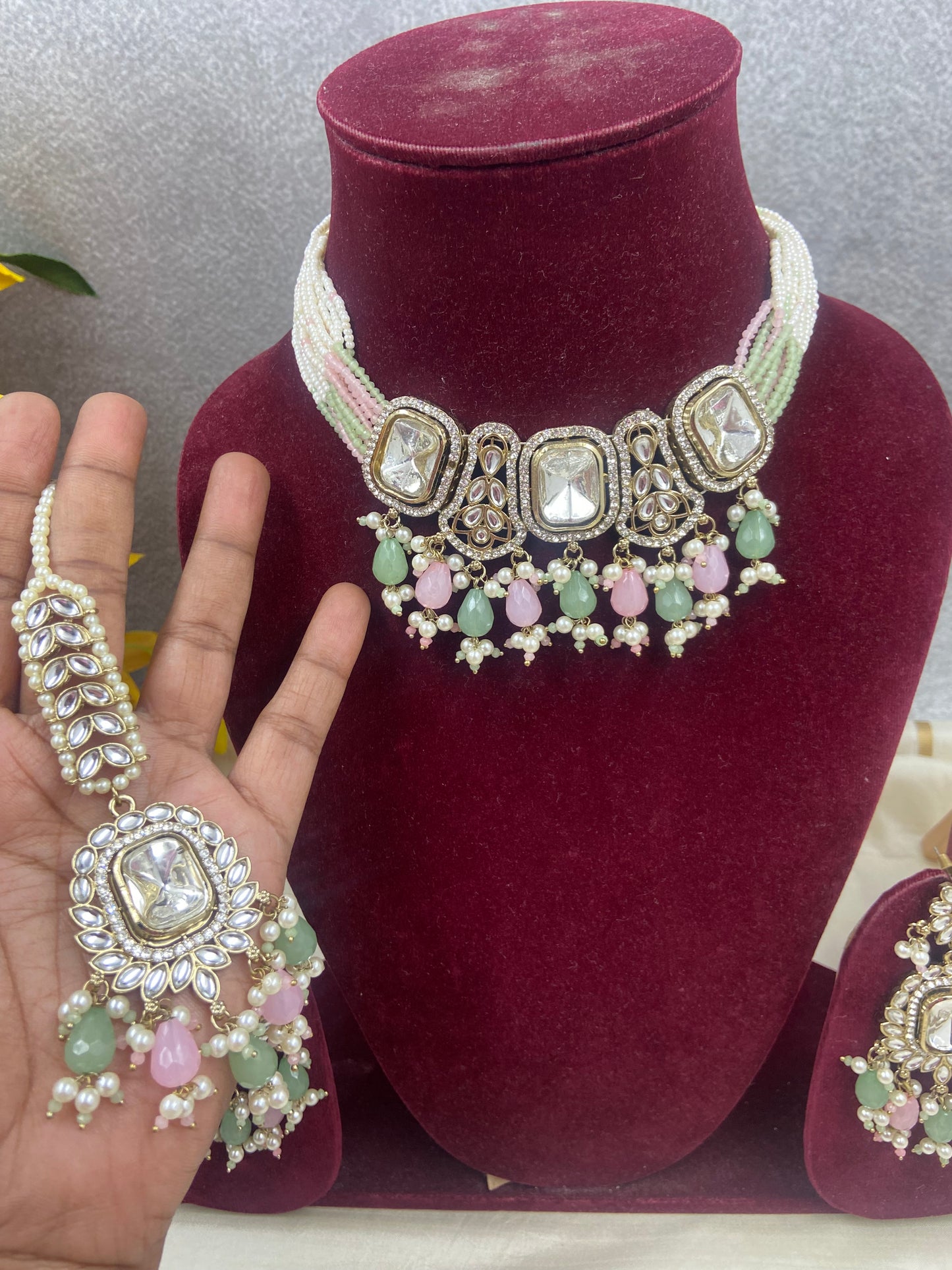 Premium Kundan mehndi finish choker N772