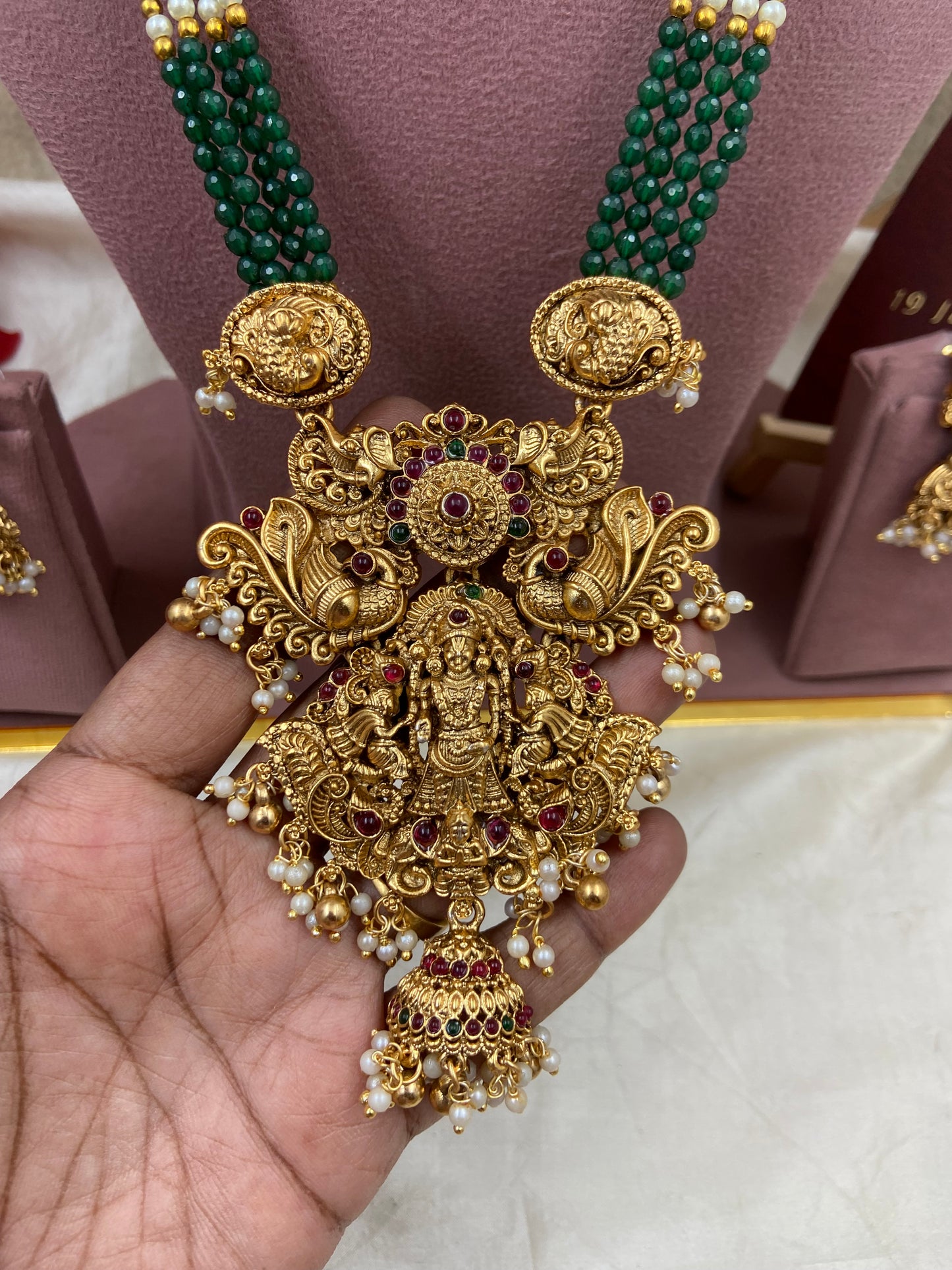 Long green beaded haram N1062