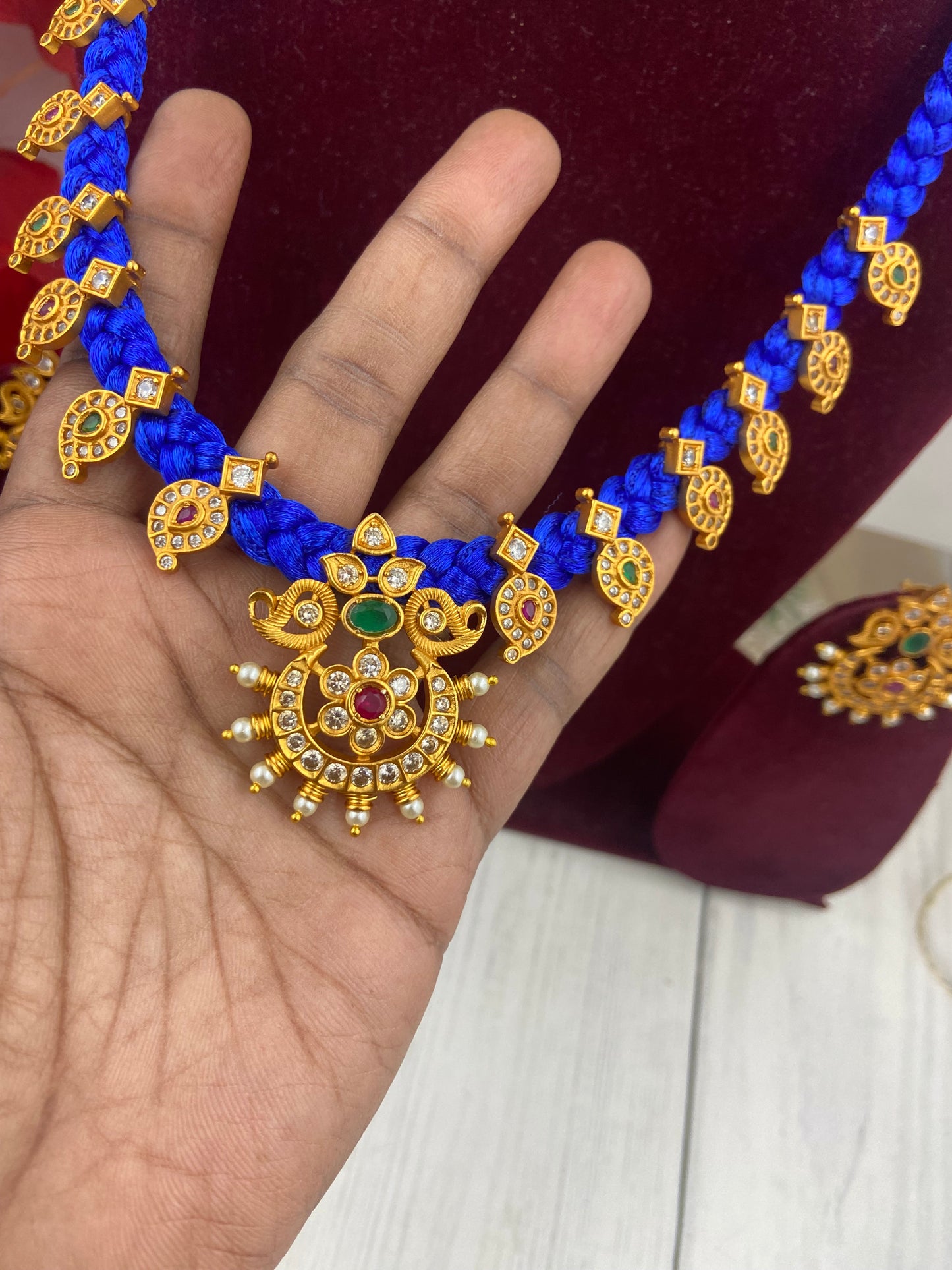 Royal blue silk rope necklace combo N459