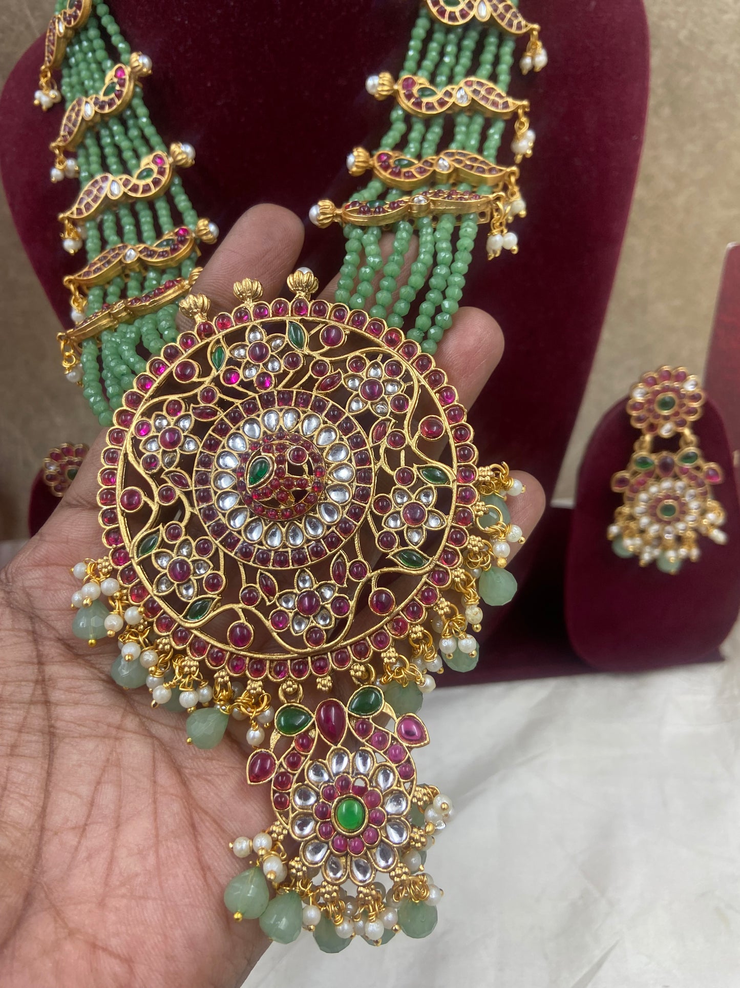 Hot selling rain green beaded haram N929