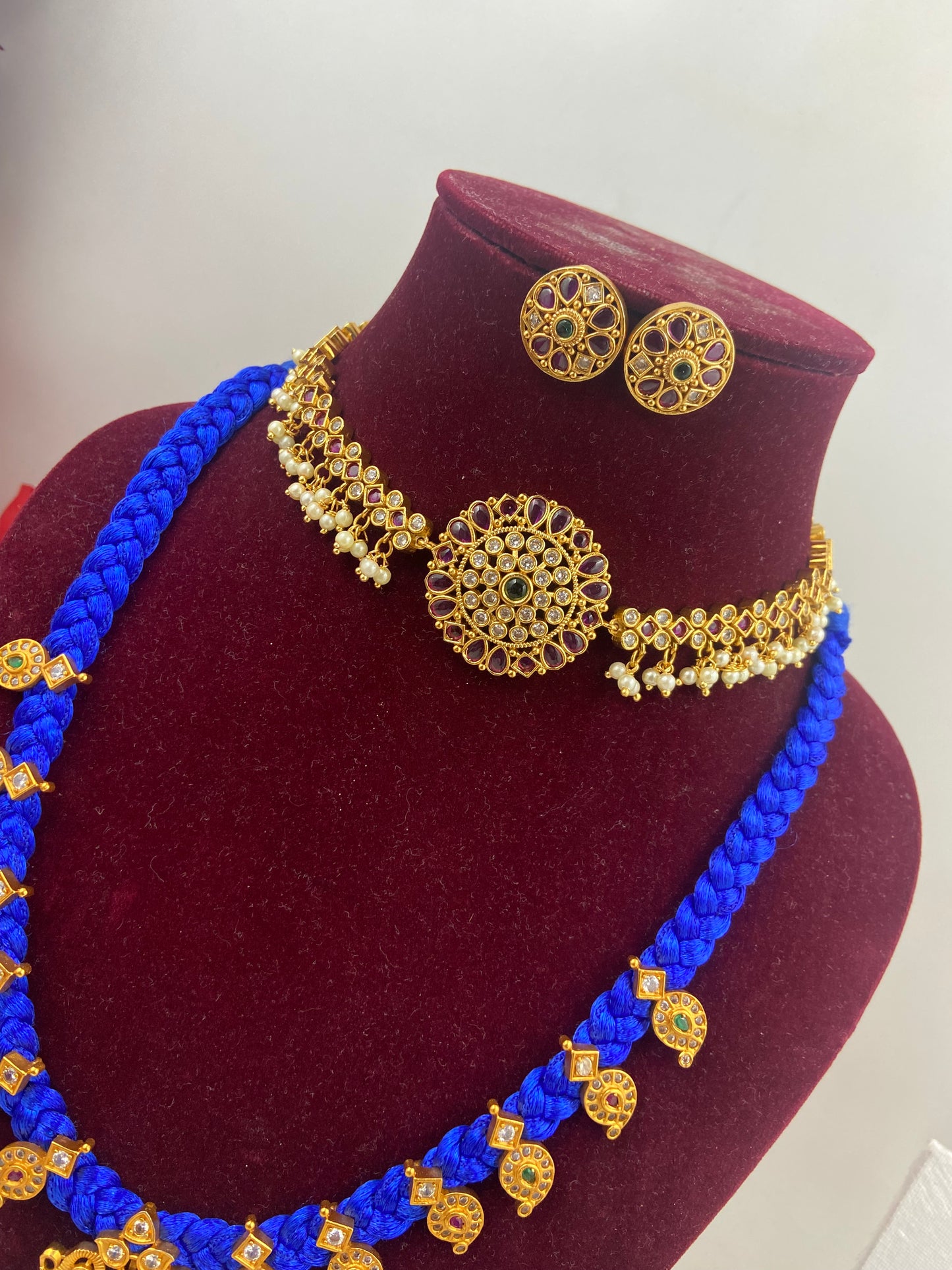 Royal blue silk rope necklace combo N459