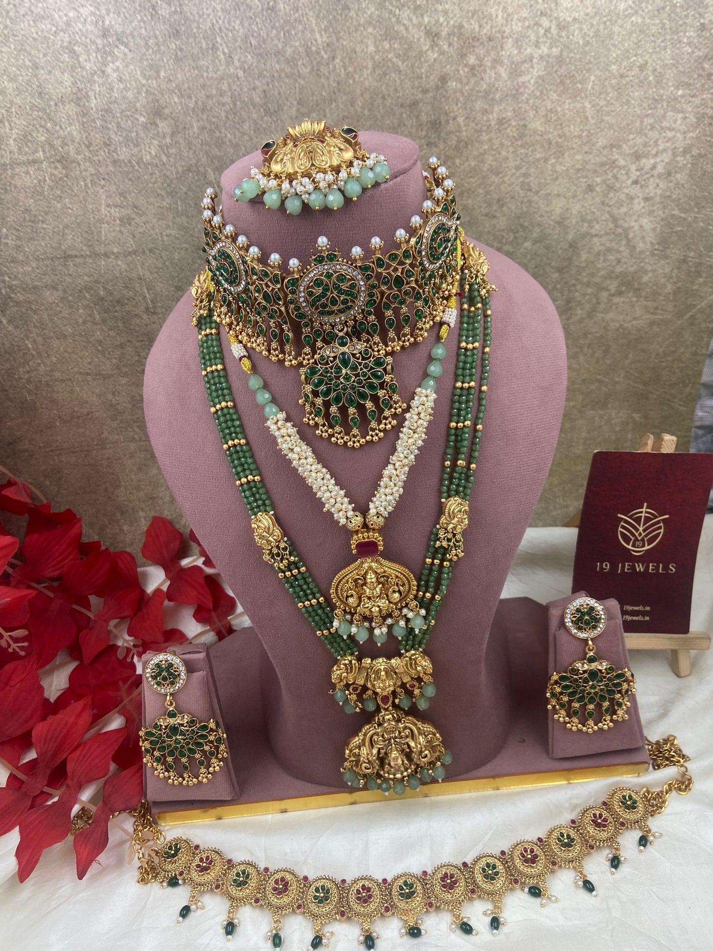 Green beaded semi bridal jewellery Sb495
