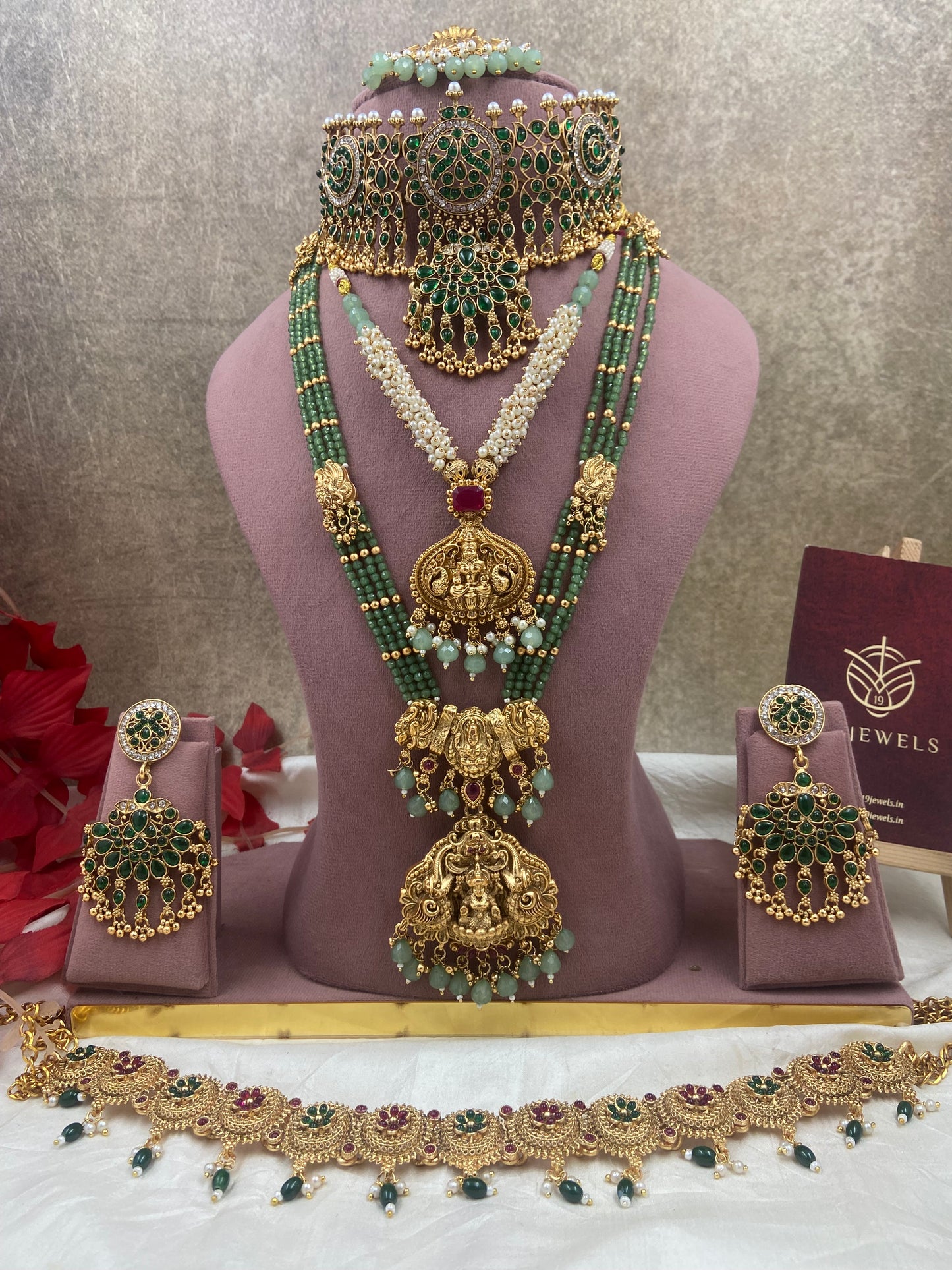 Green beaded semi bridal jewellery Sb495