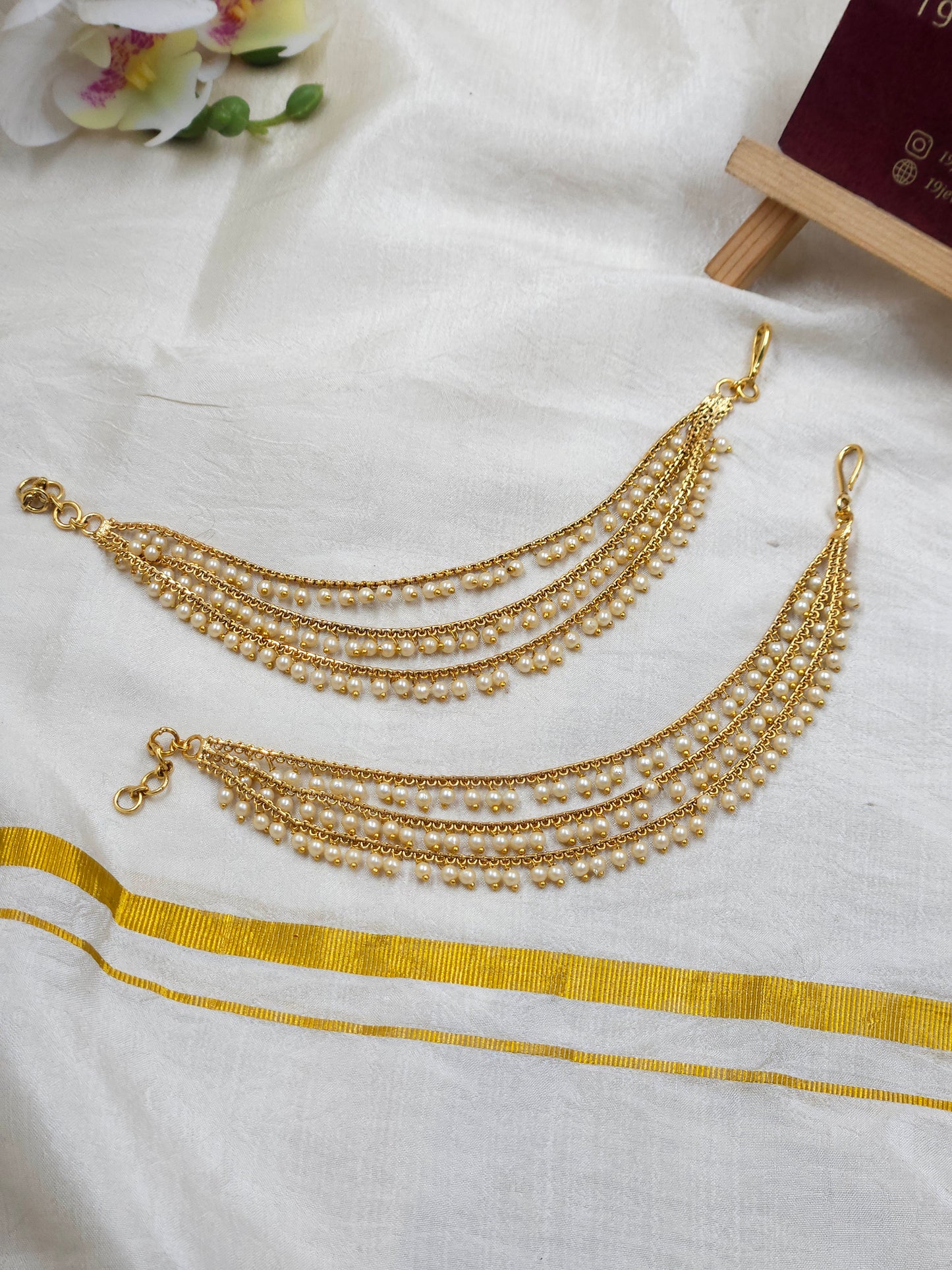 Pearl 3 lines Ear chain Ea195-F12