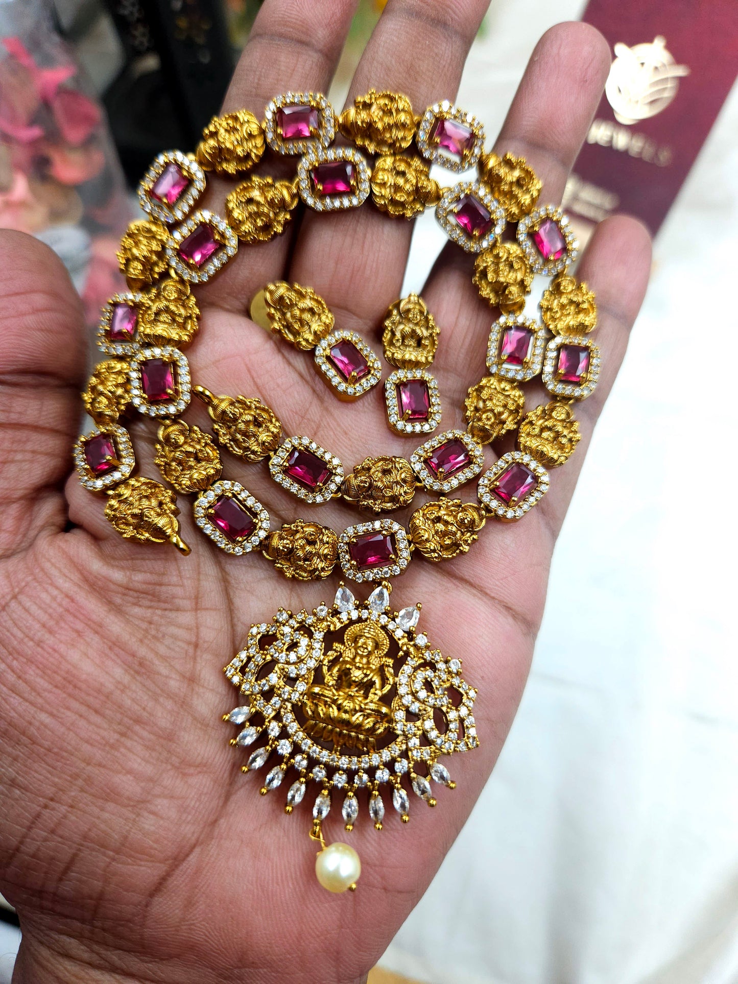 Ruby cz long lakshmi haram N764