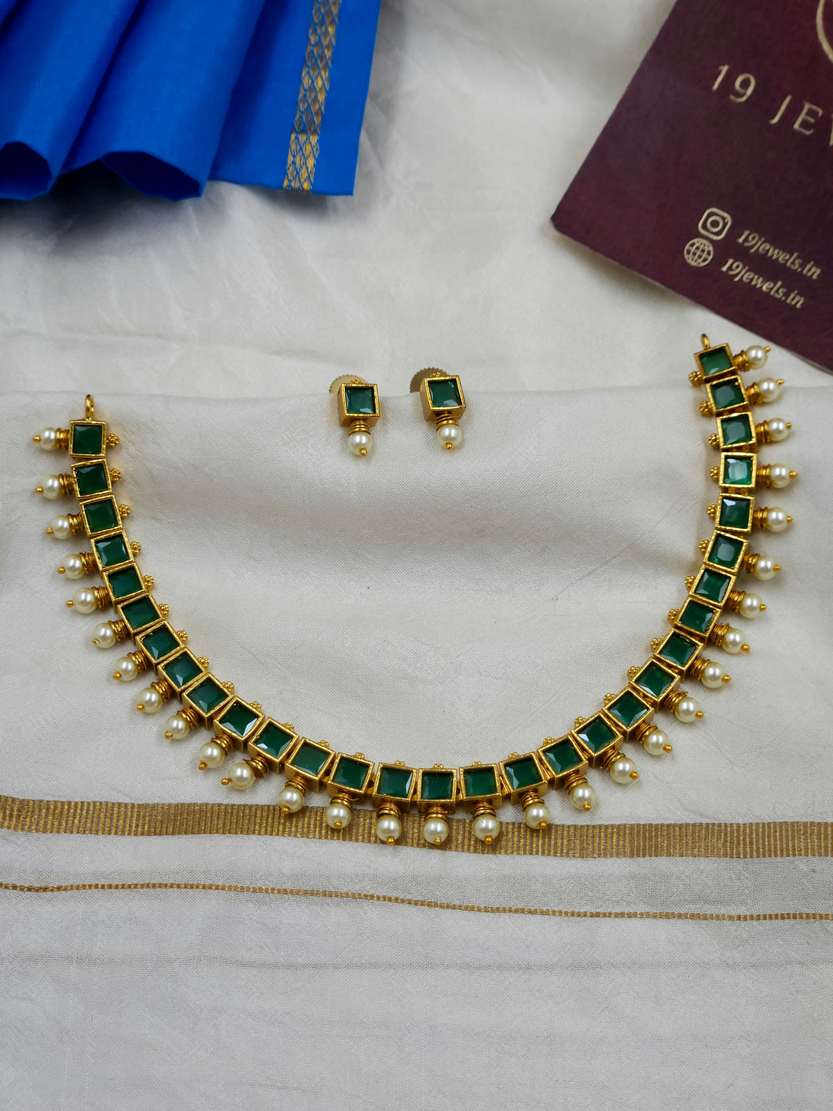Emerald block stone Necklace N1699