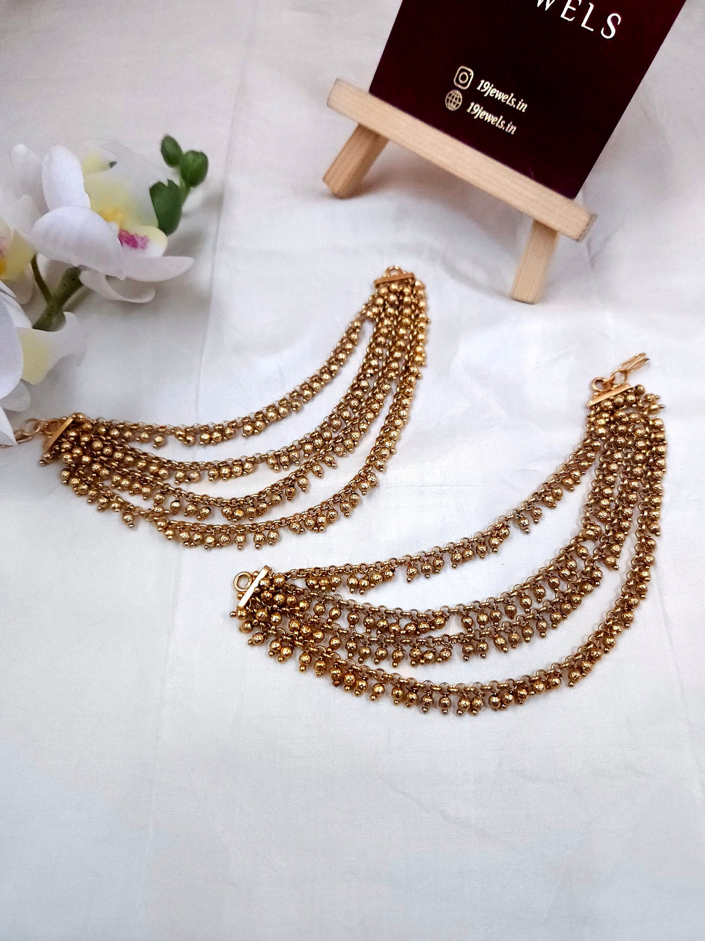 4line gold earchain Ea023