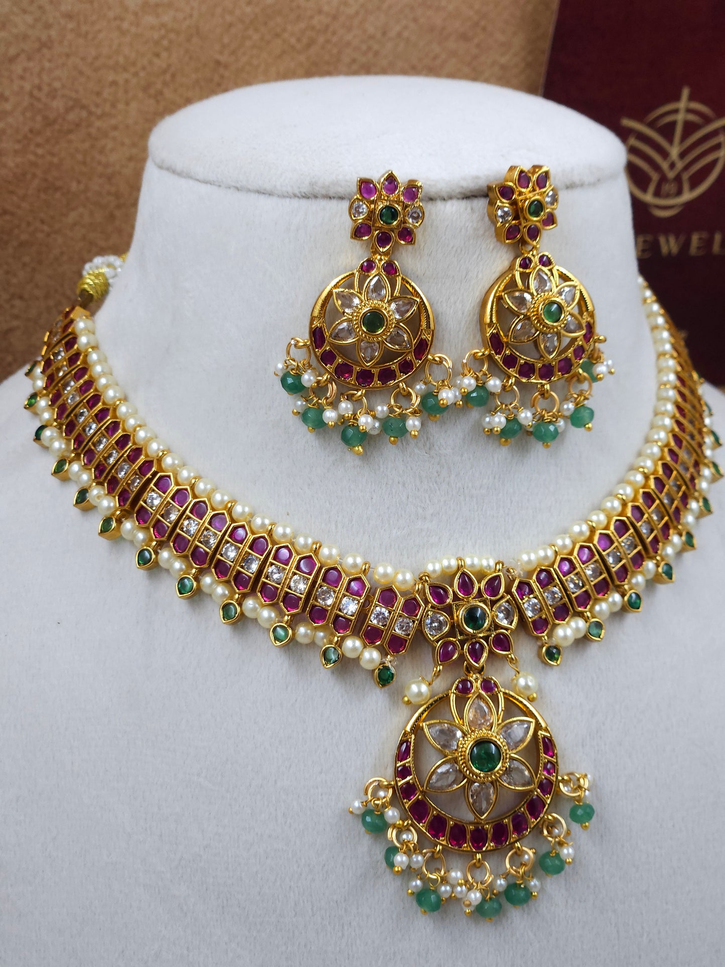 Ruby kundan heritage atigai necklace N1475-B2