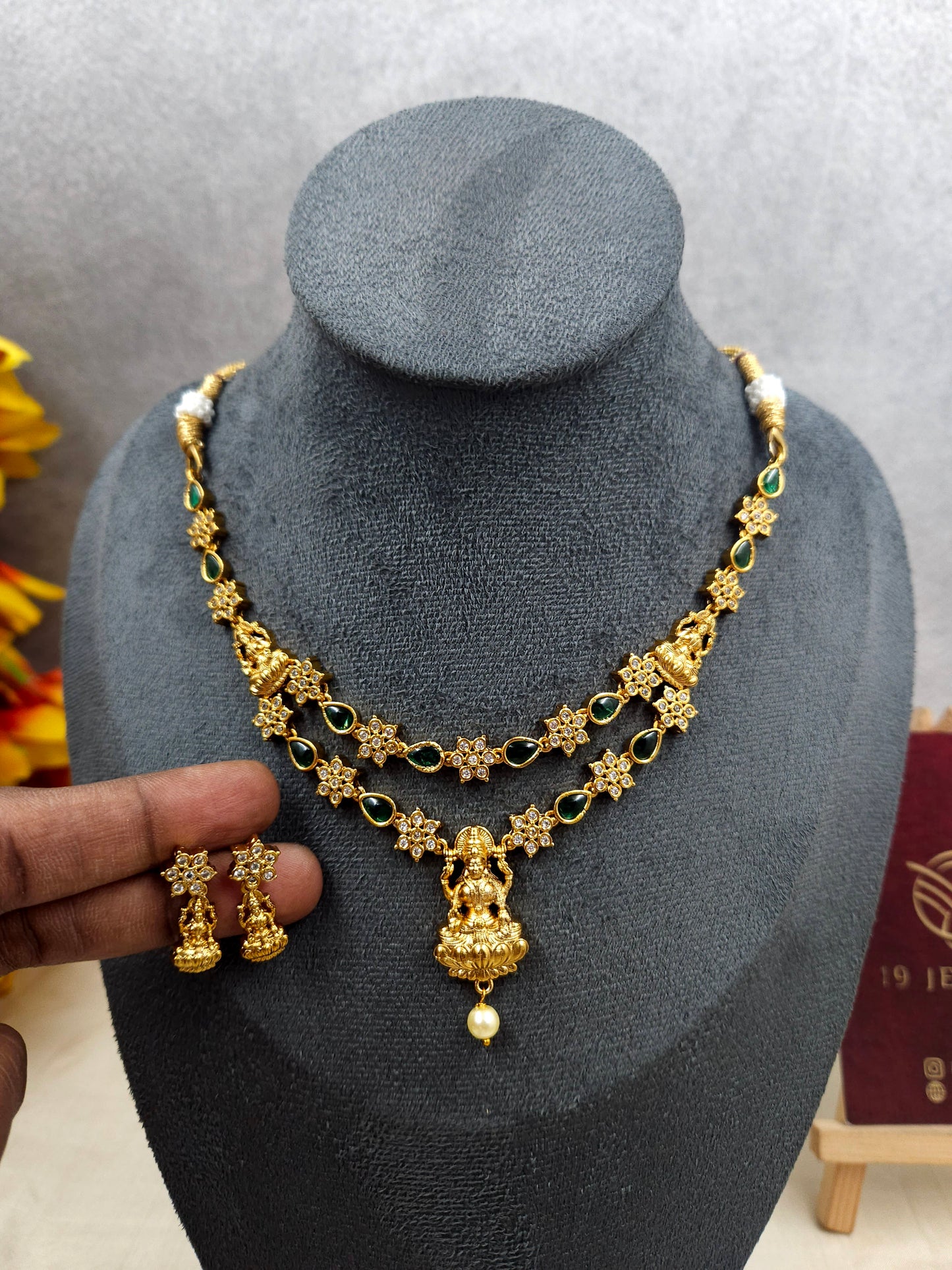 Emerald cz double layer necklace N781
