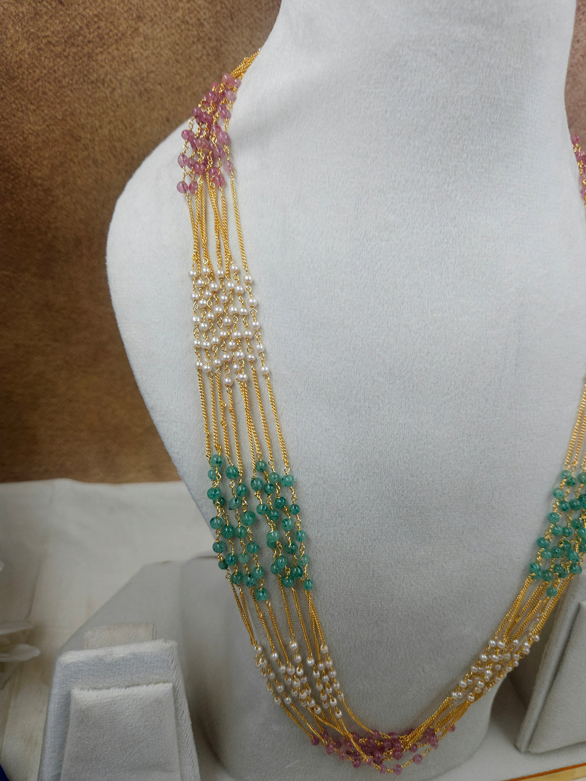 Multi strand pearls ruby emerald haram N936-A8