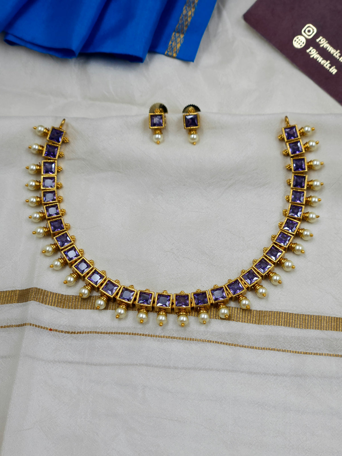 Purple amethyst block stone Necklace N1701
