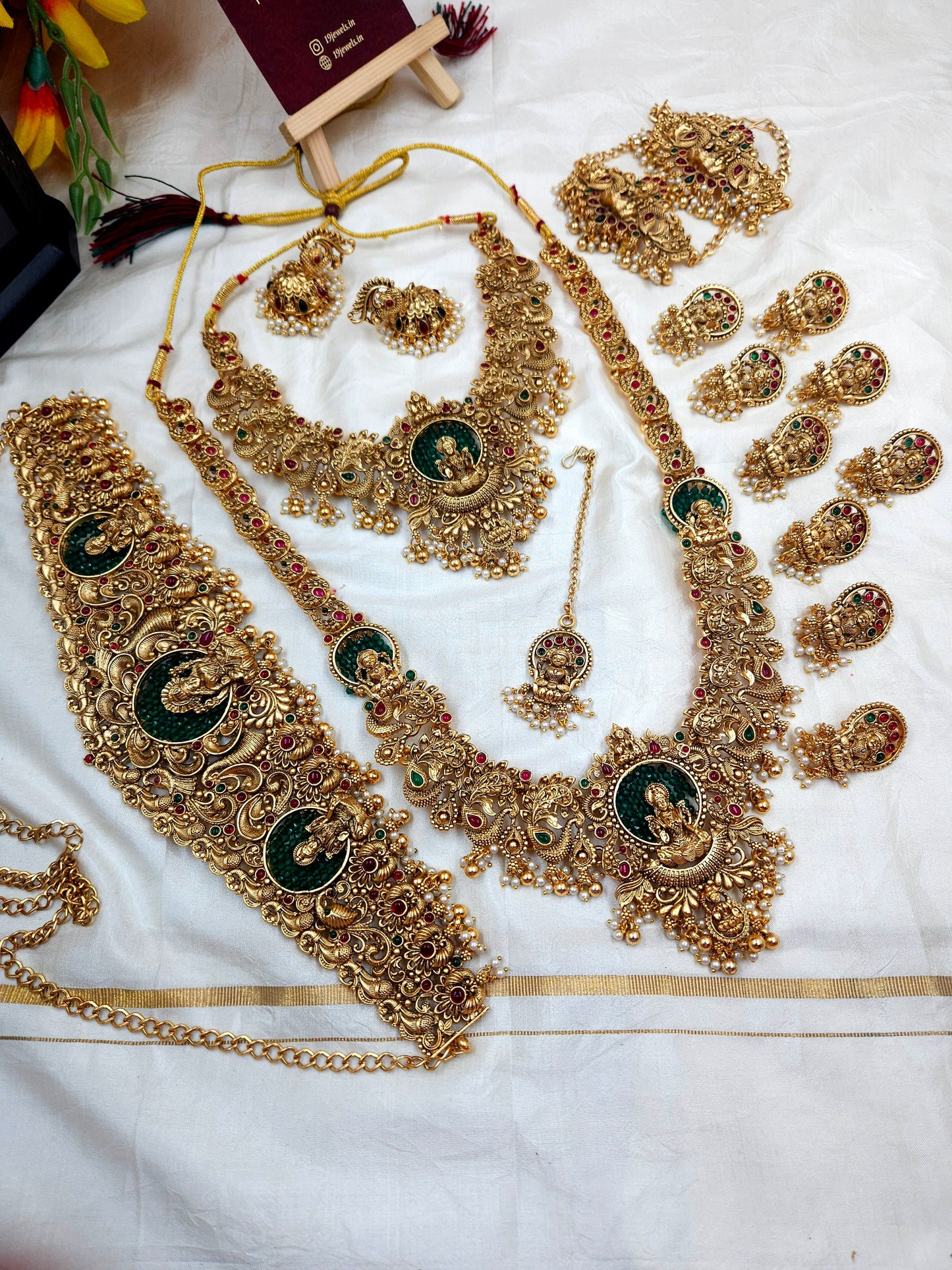 Full bridal jewellery Br140 with sequence green beads