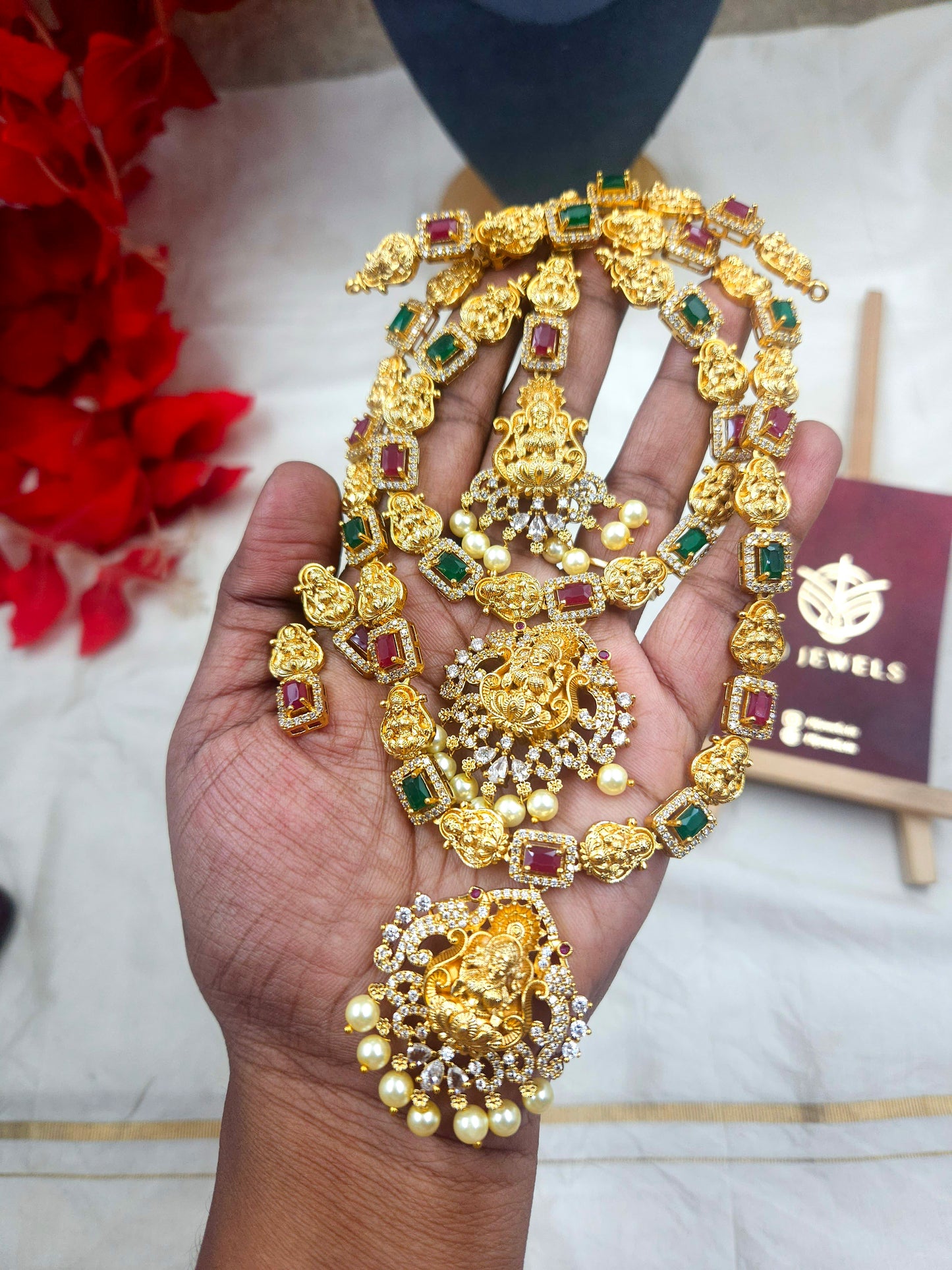 Multi colour stone lakshmi haram necklace N986
