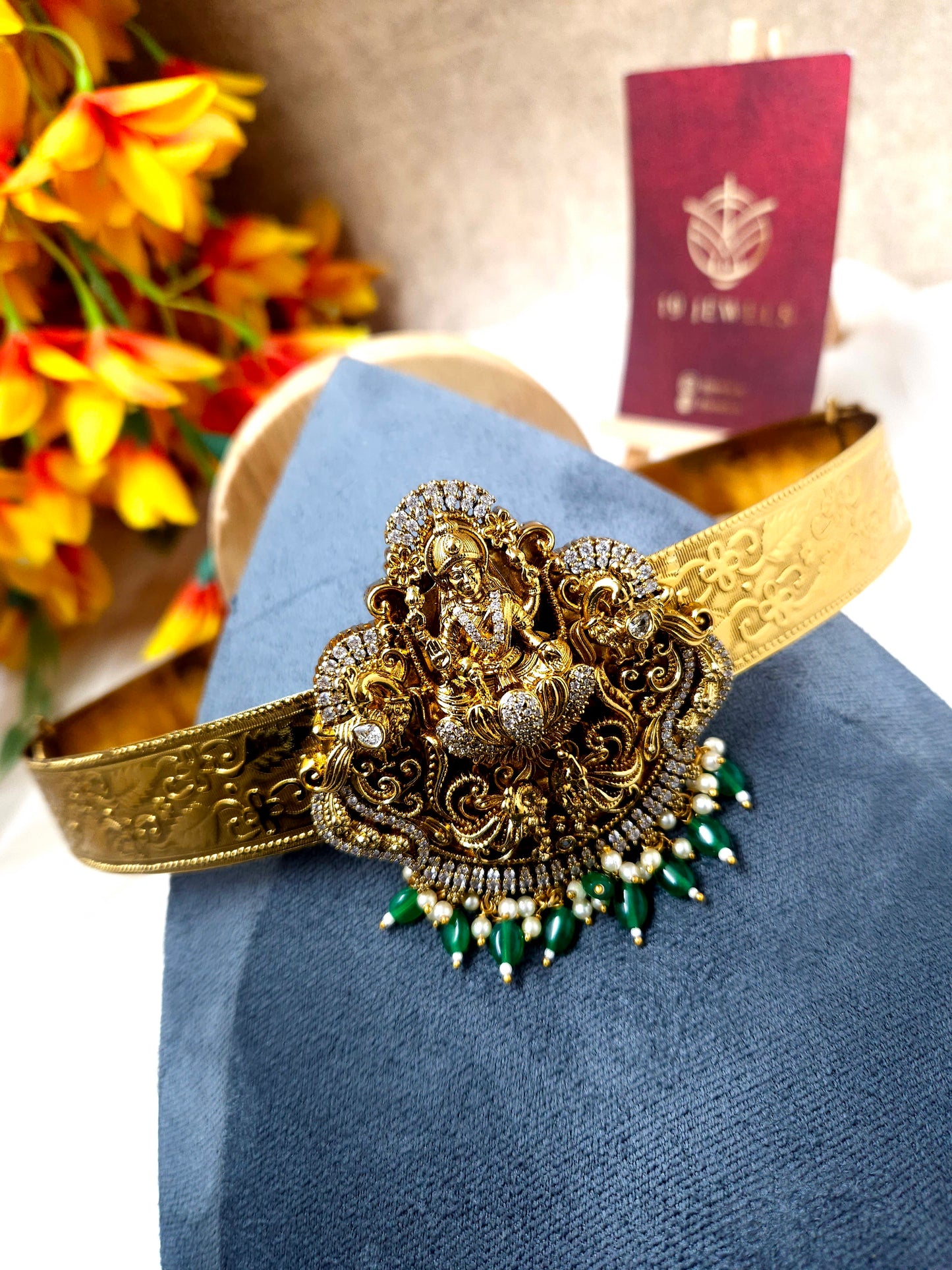 Premium green lakshmi locket hip belt Hb143