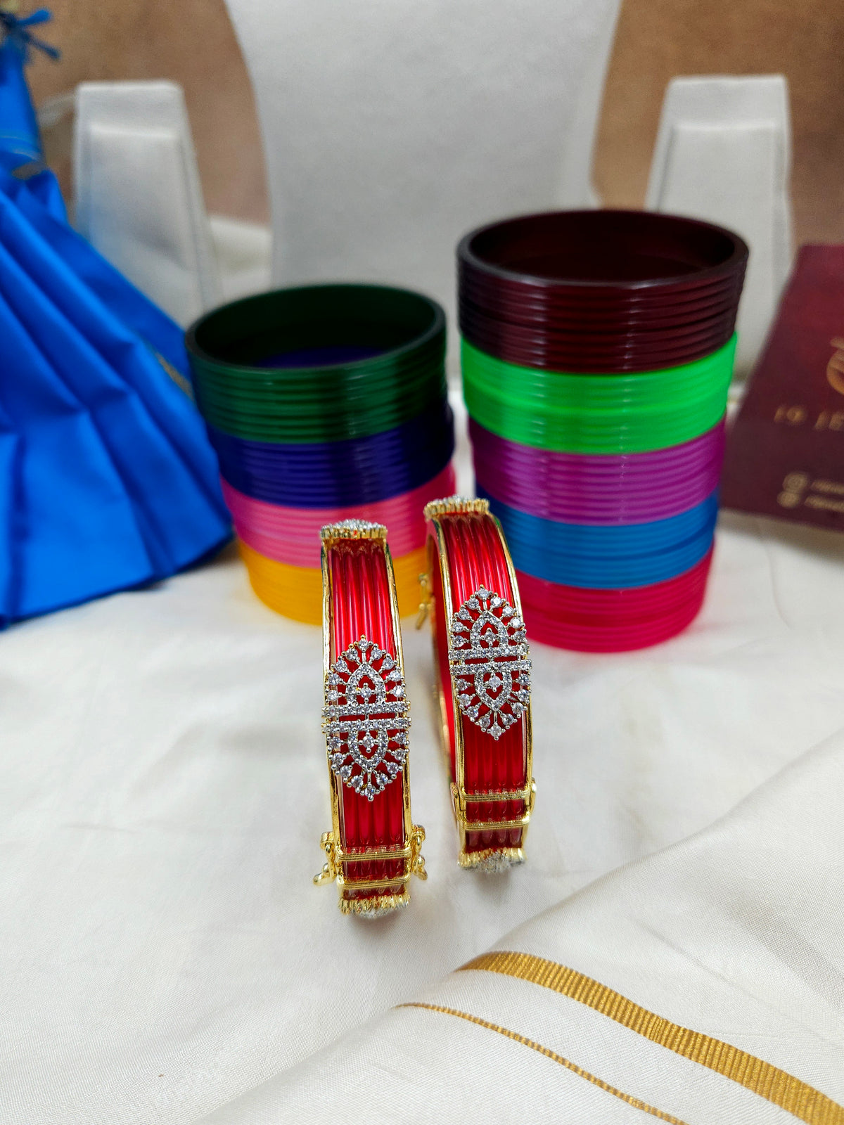 10 set of interchangeable color bangles with ad kada bangle pair Bn290