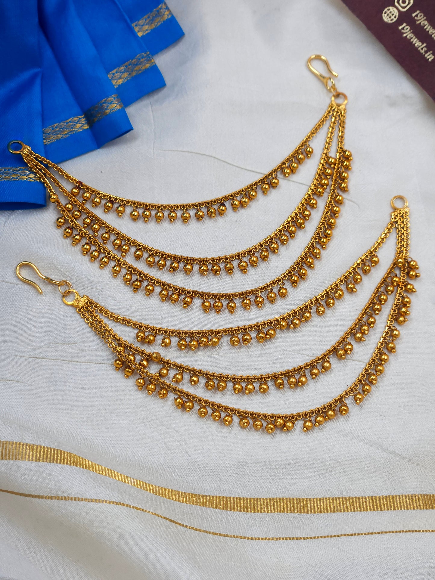3 line gold bead Ear chain Ea262