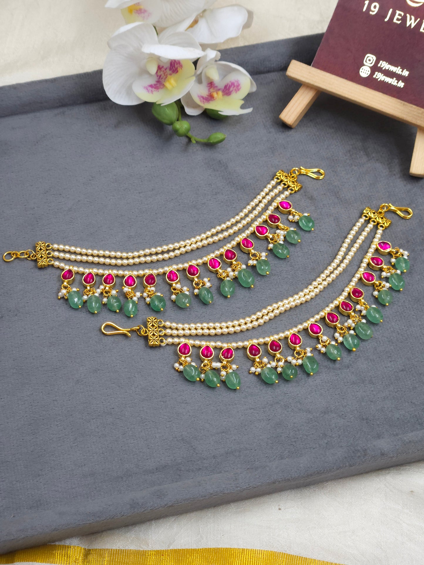 Emerald Jadau Ear chain Ea156-F14