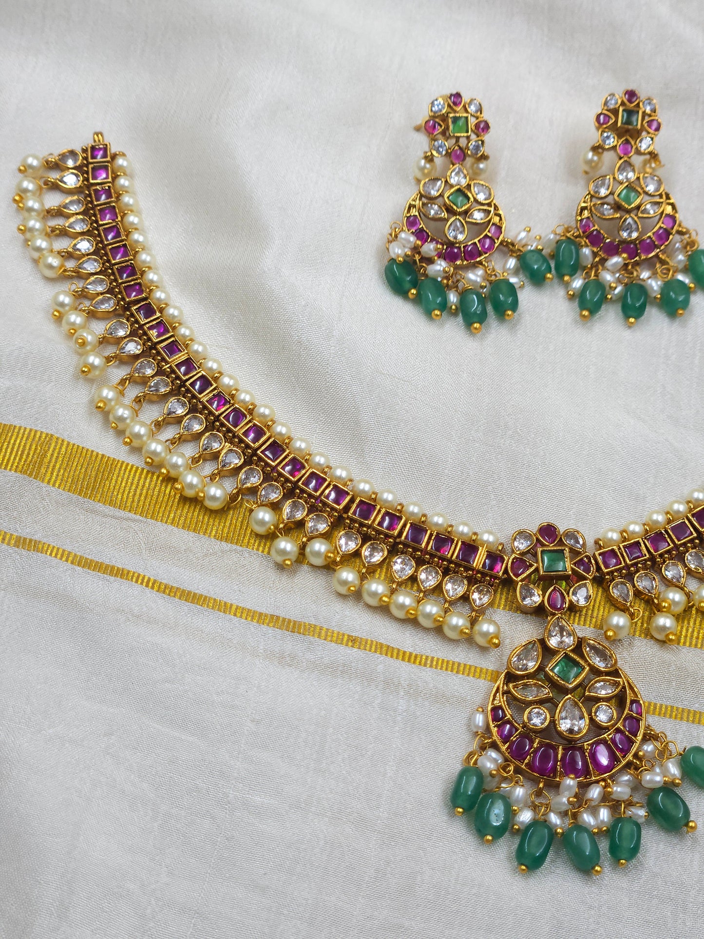 Traditional kempu adigai necklace N1361-B3
