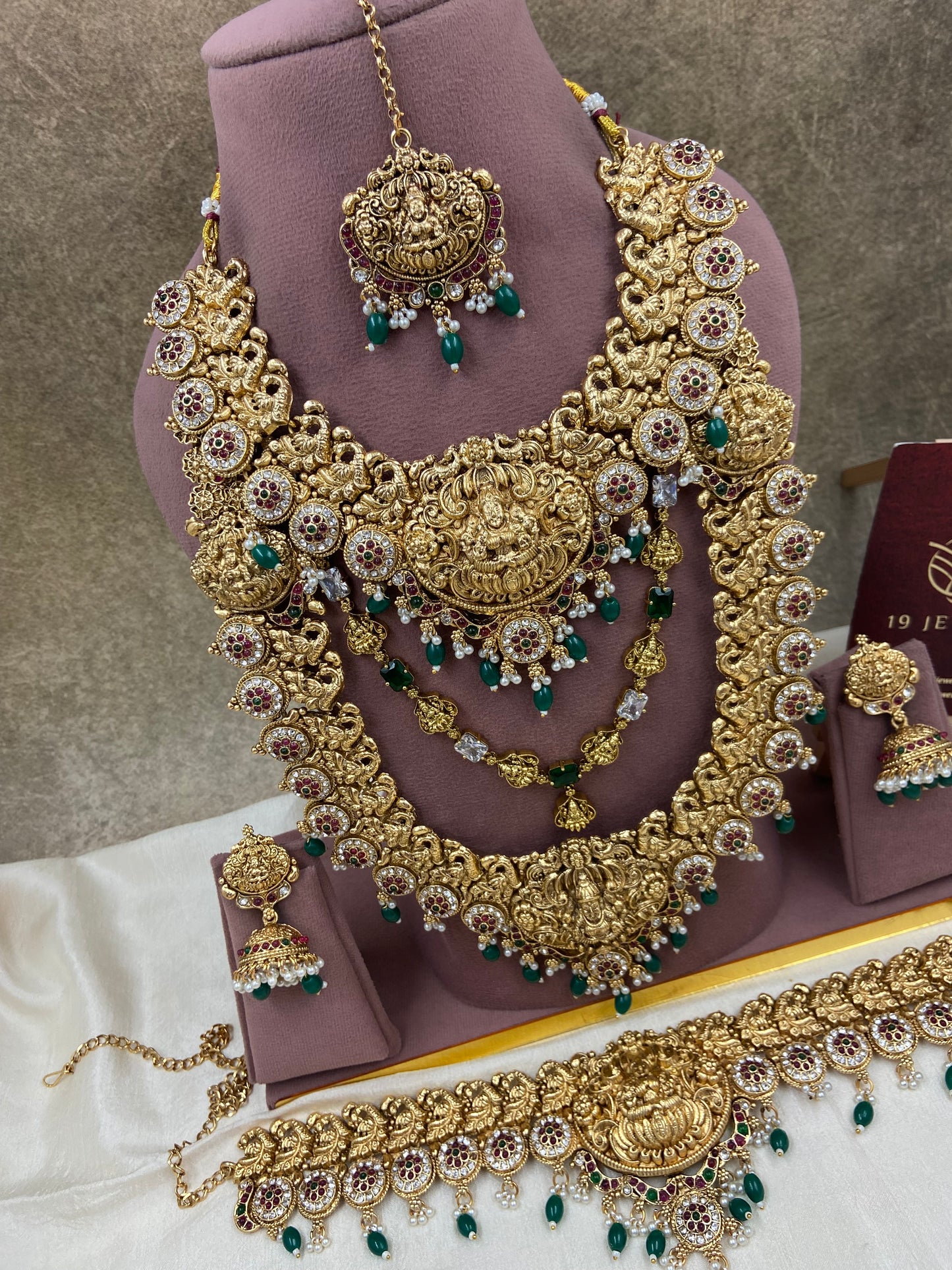 Stone and green beaded semi bridal jewellery Sb625