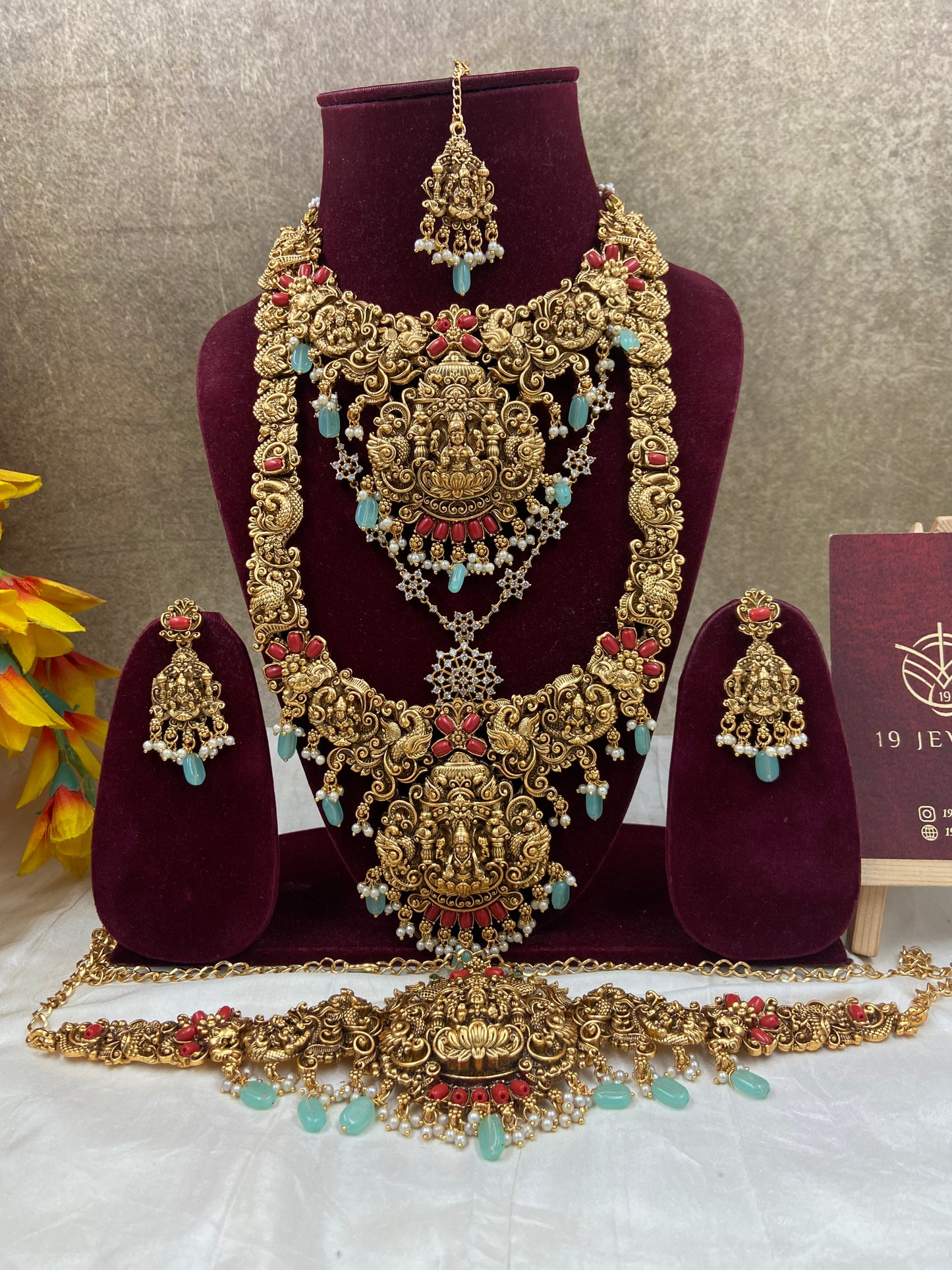 Coral and emerald semi bridal jewellery Sb442