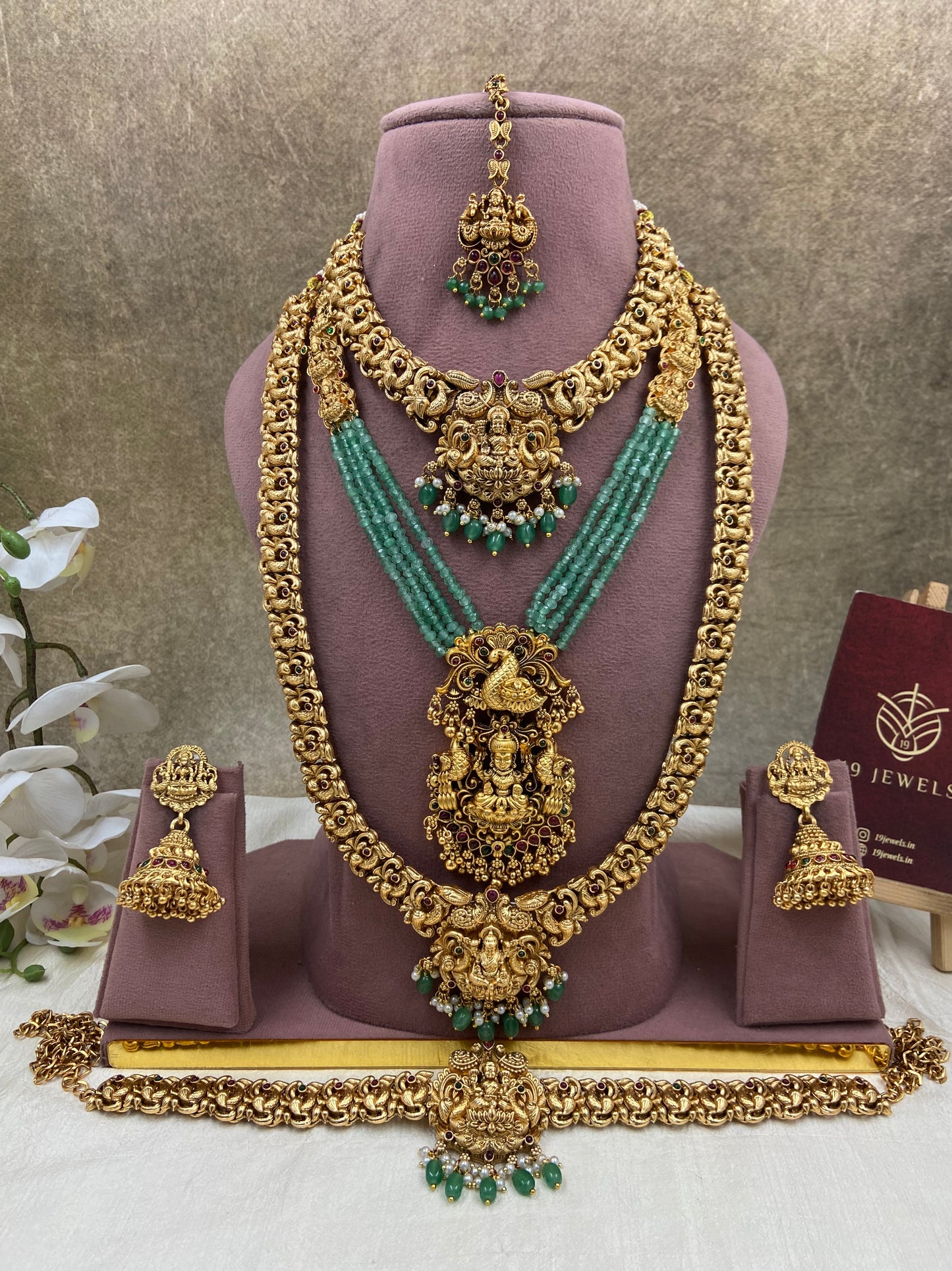 Green beaded semi bridal jewellery Sb645