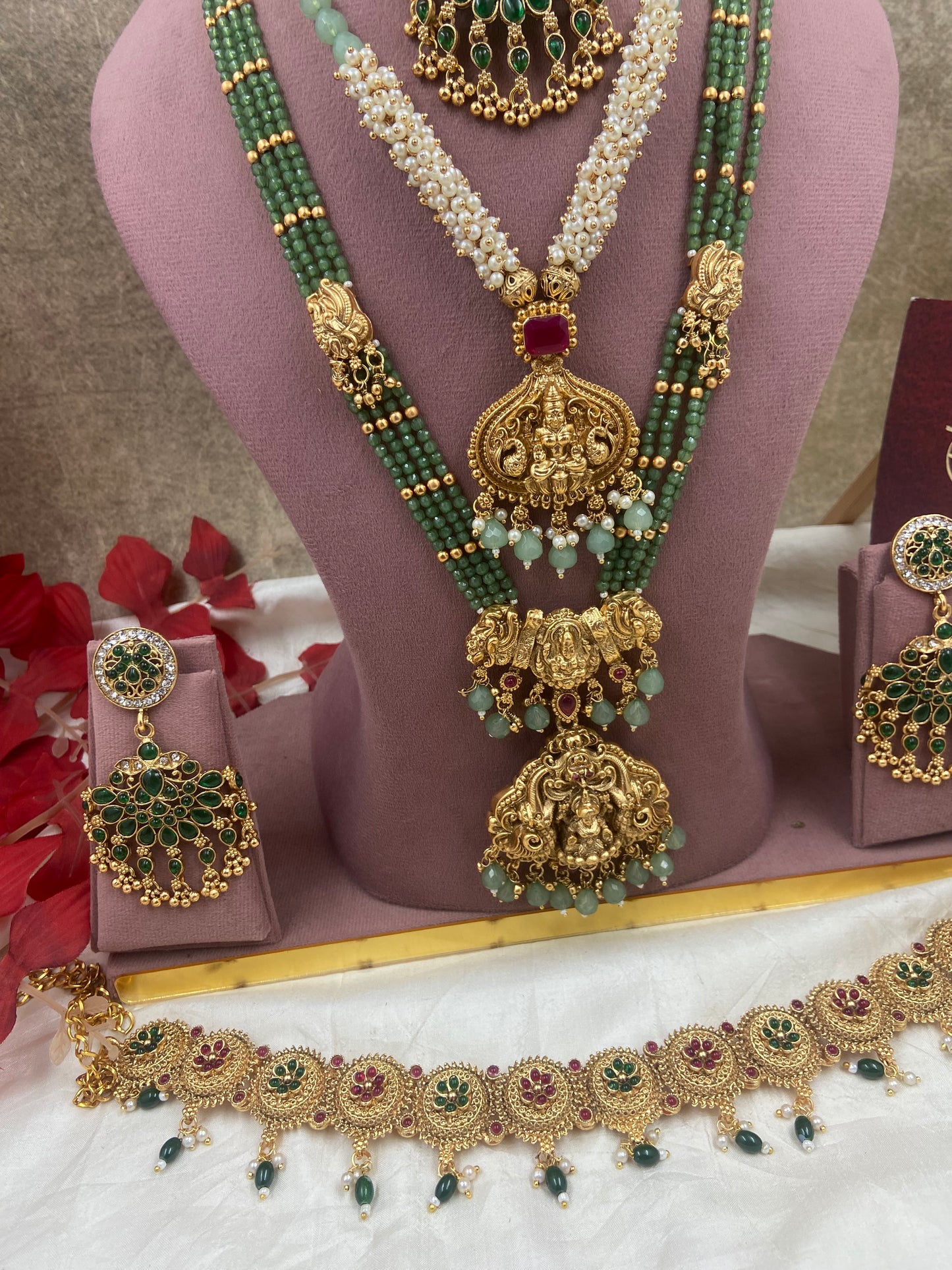 Green beaded semi bridal jewellery Sb495
