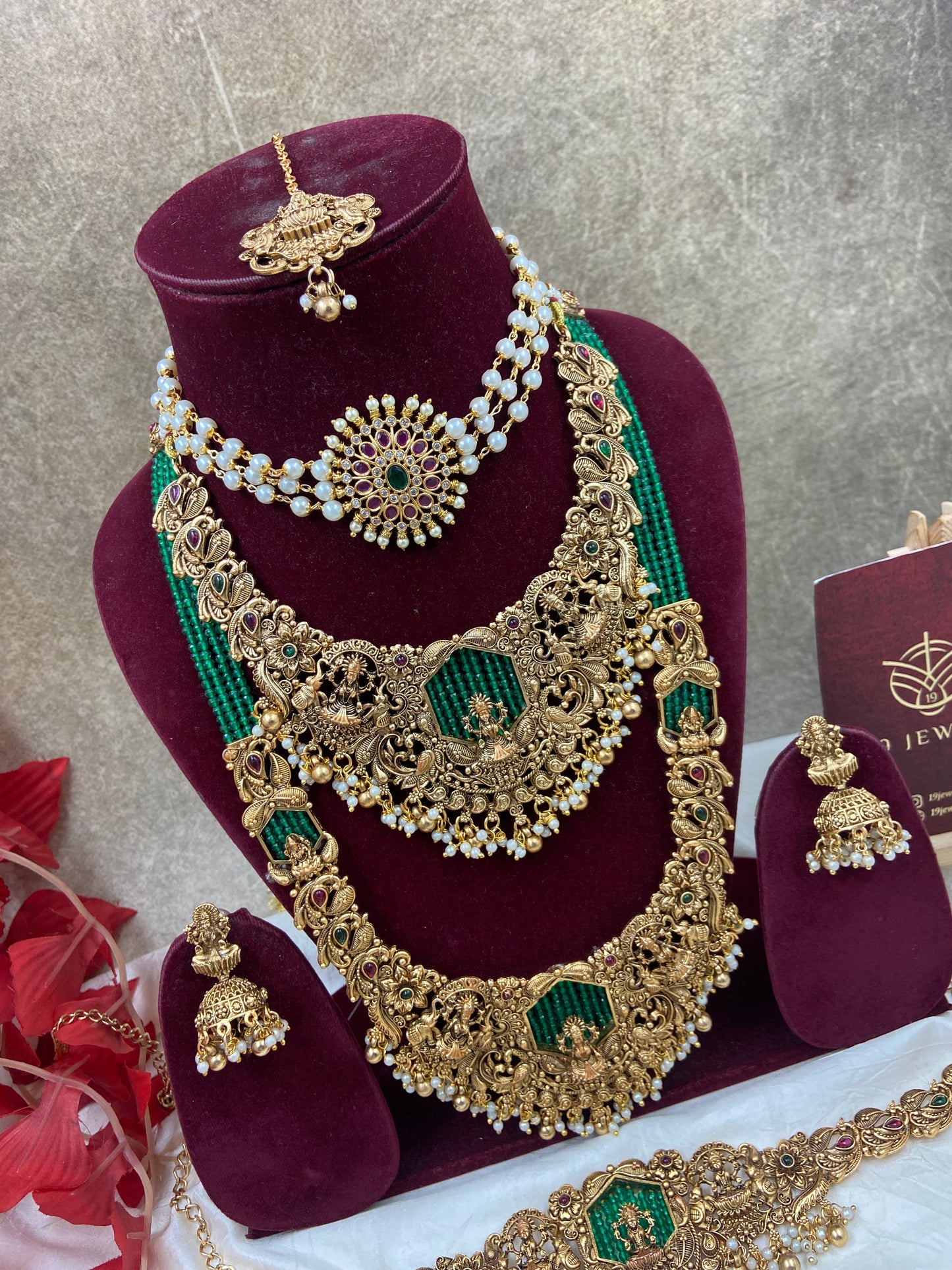 Green beaded semi bridal jewellery Sb554
