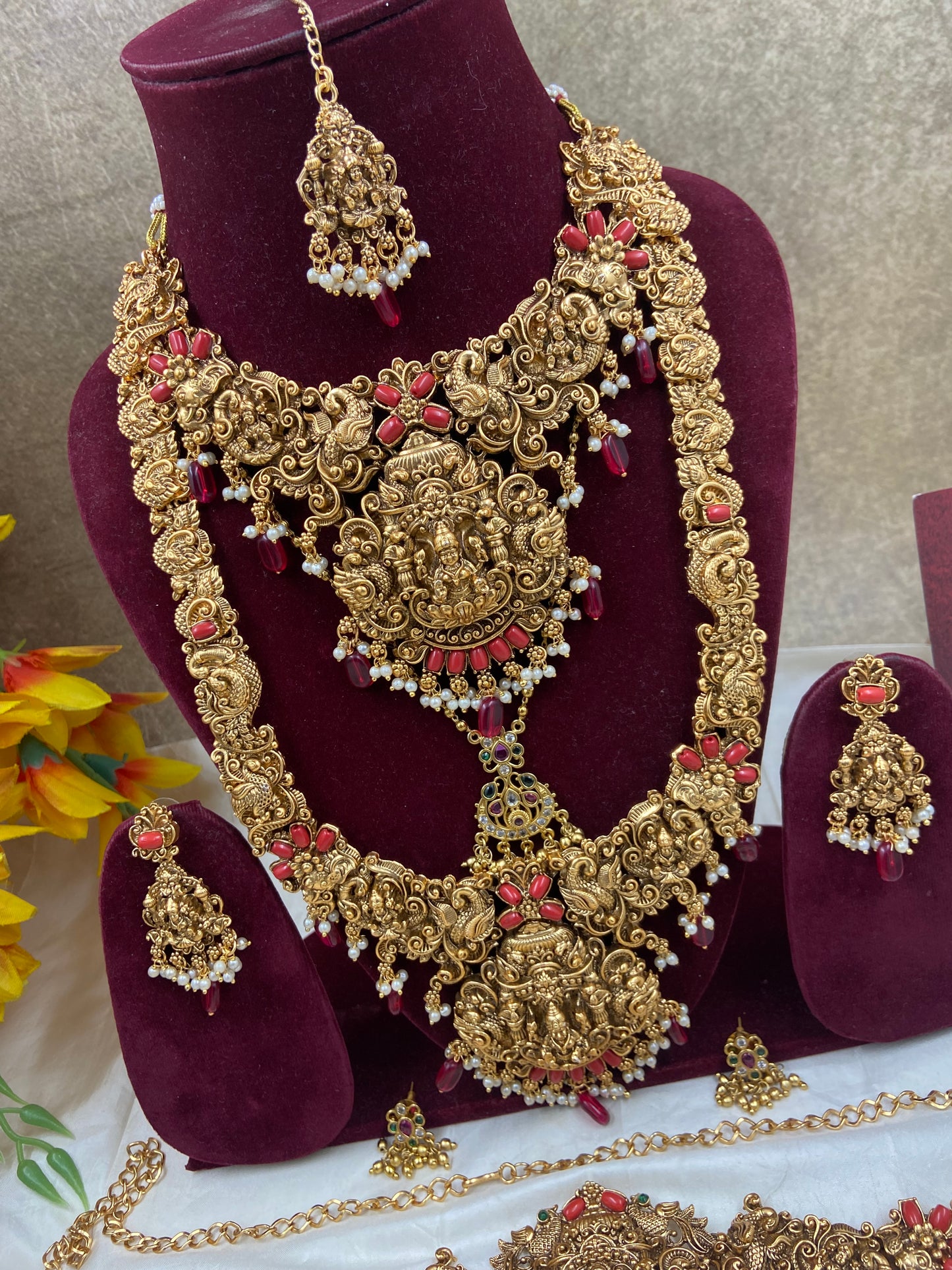 Ruby and emerald Lakshmi semi bridal jewellery Sb443