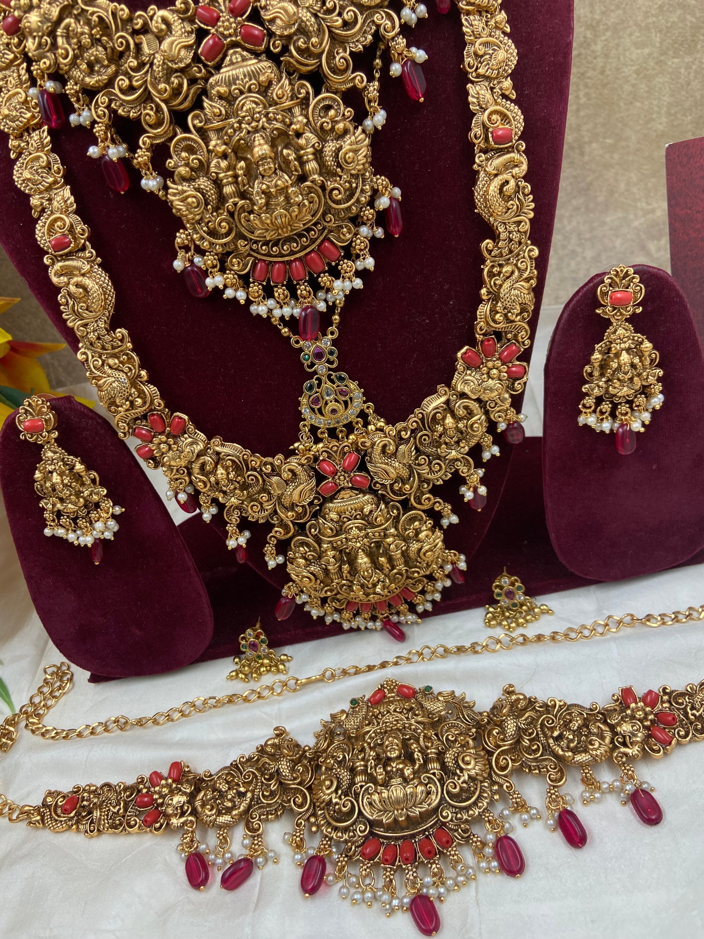 Ruby and emerald Lakshmi semi bridal jewellery Sb443