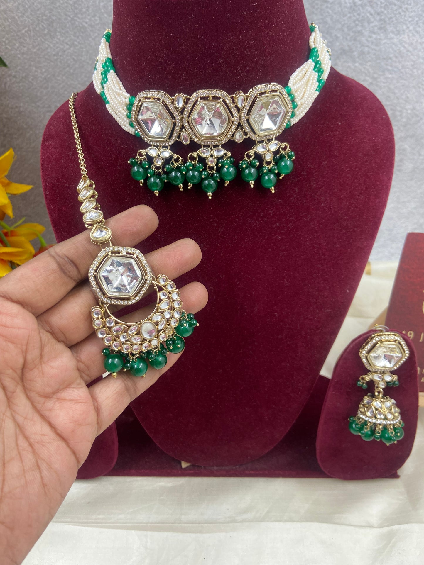 Premium kundan mehndi finish choker N771