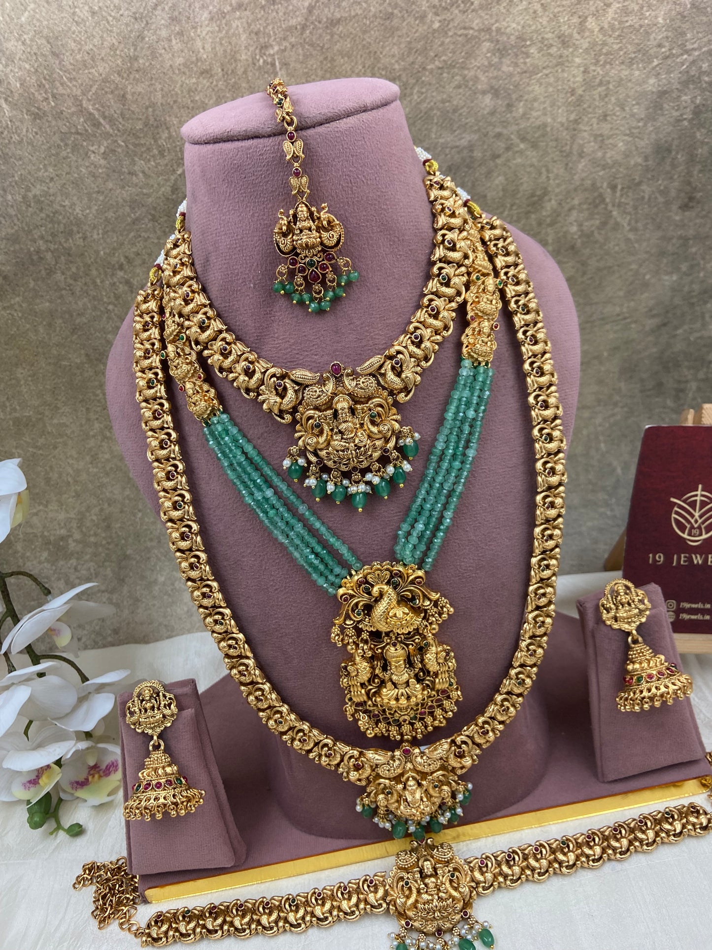 Green beaded semi bridal jewellery Sb645