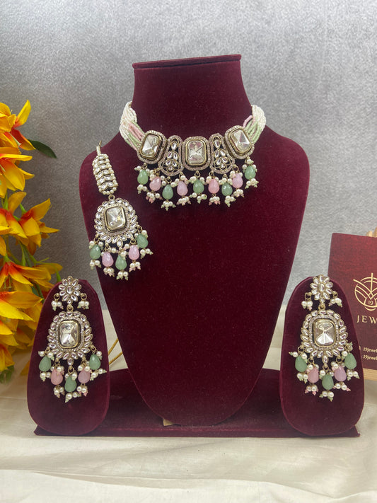 Premium Kundan mehndi finish choker N772
