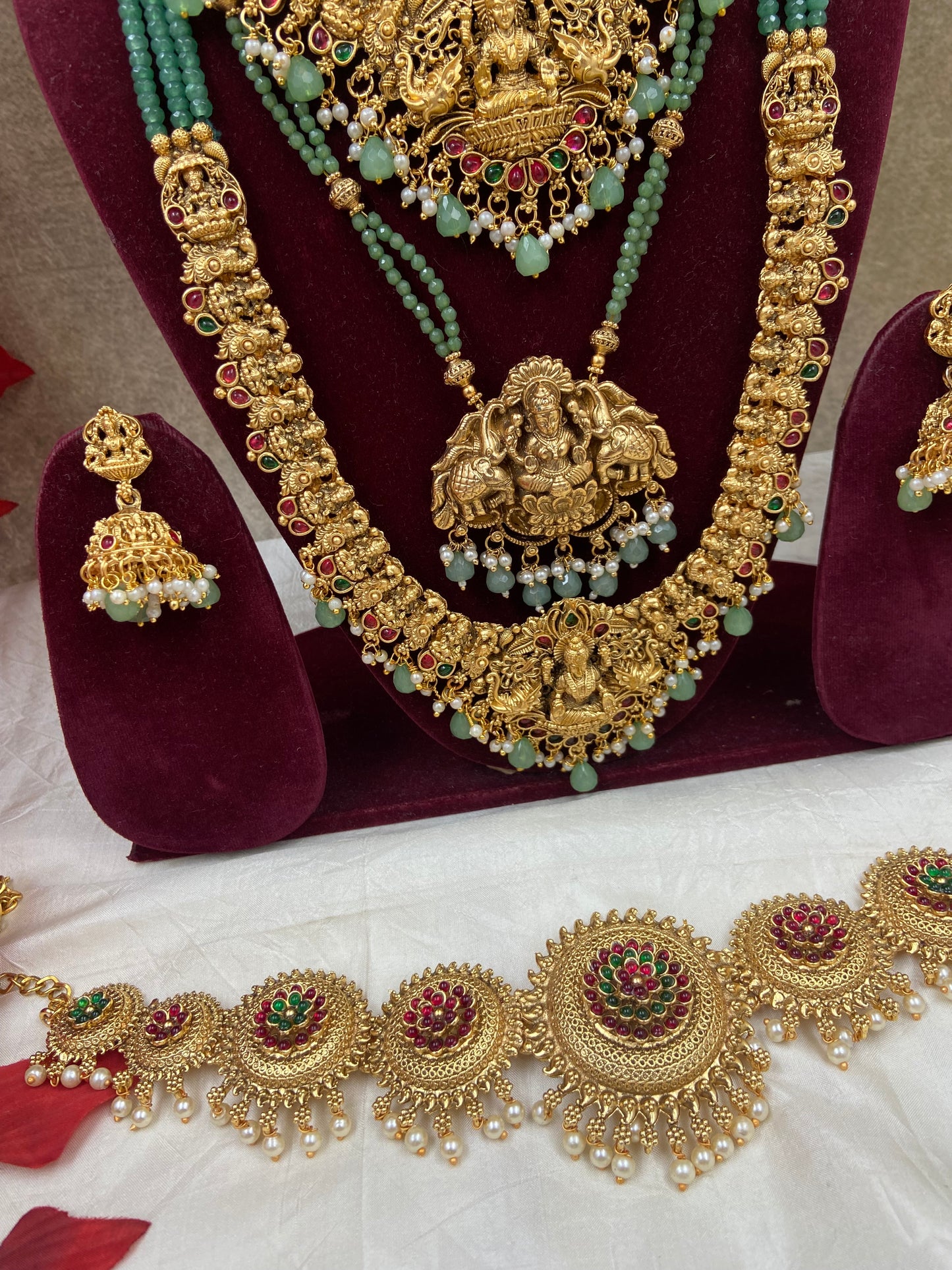 Lite green beaded semi bridal jewellery Sb525