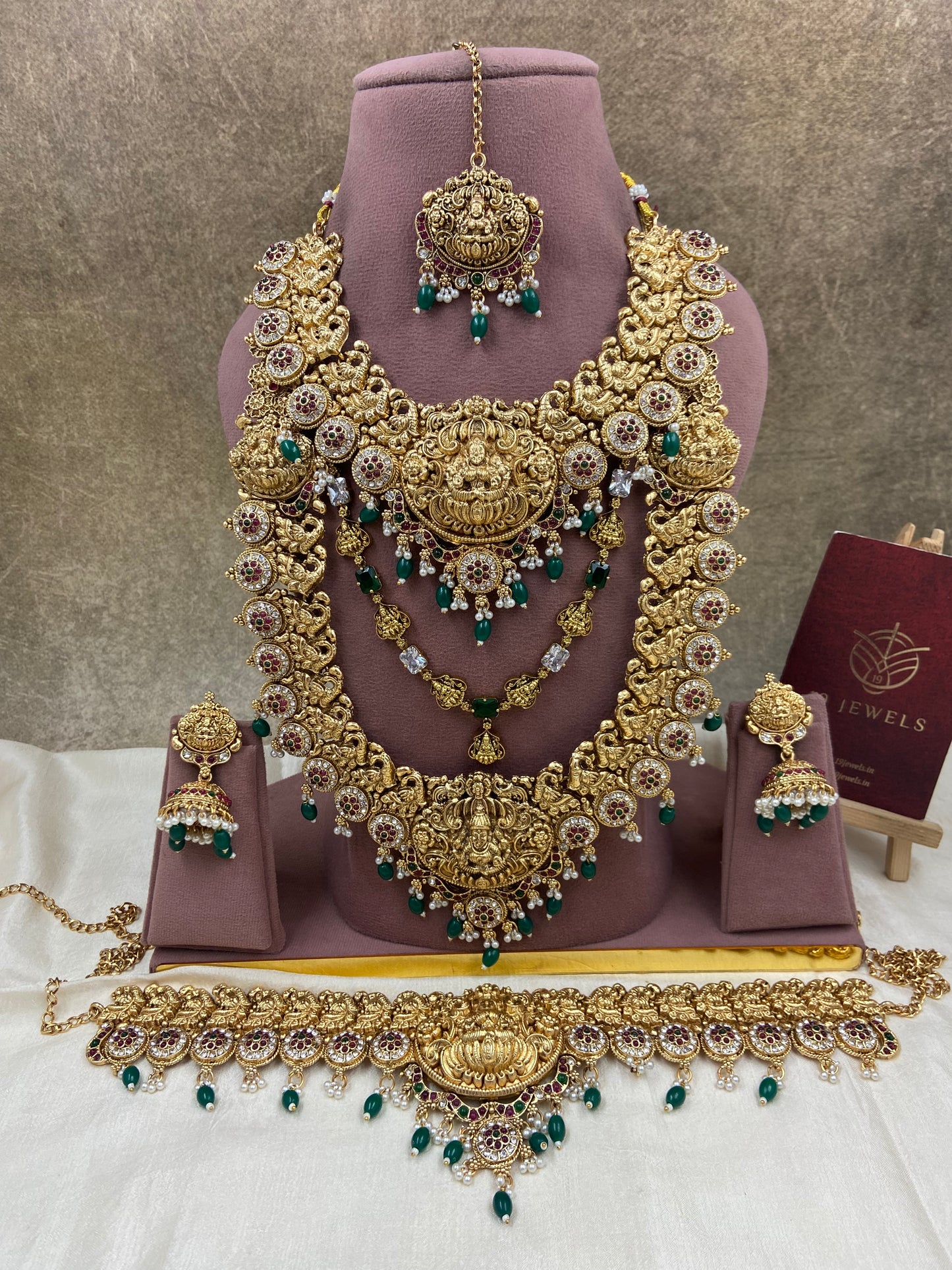 Stone and green beaded semi bridal jewellery Sb625