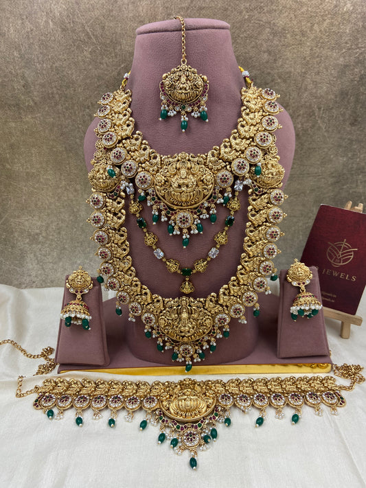 Stone and green beaded semi bridal jewellery Sb625