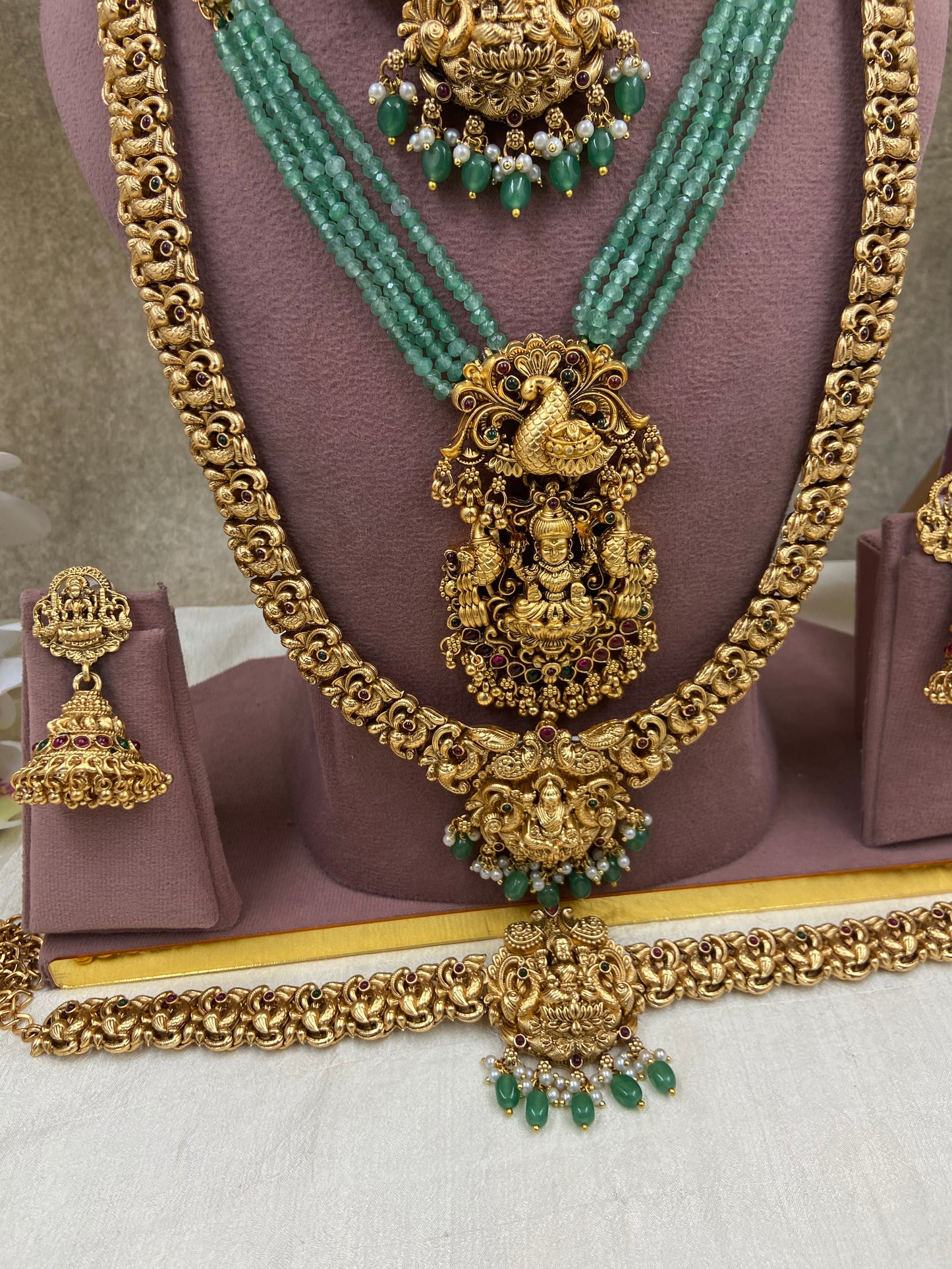 Green beaded semi bridal jewellery Sb645