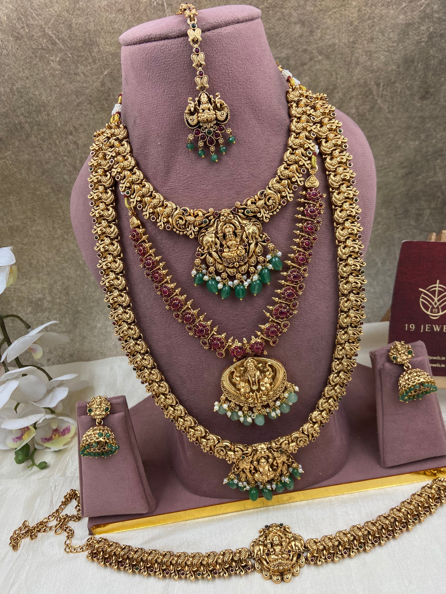 Green beaded semi bridal jewellery Sb647