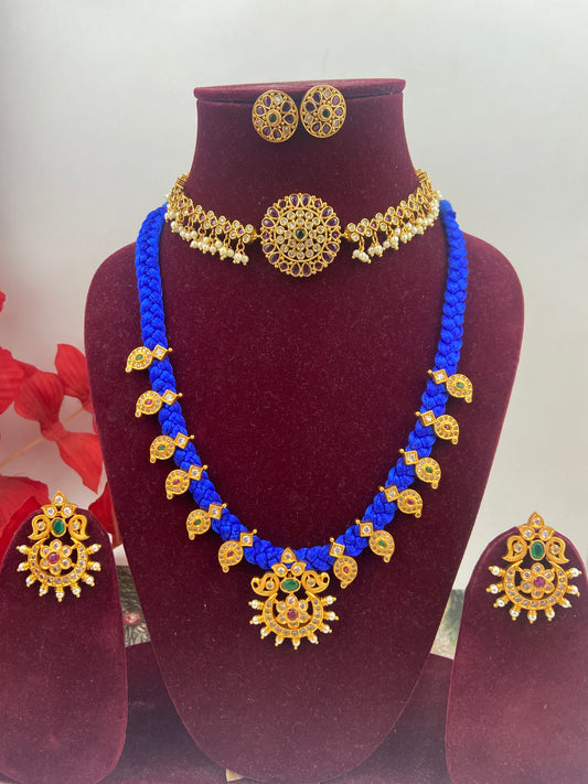 Royal blue silk rope necklace combo N459