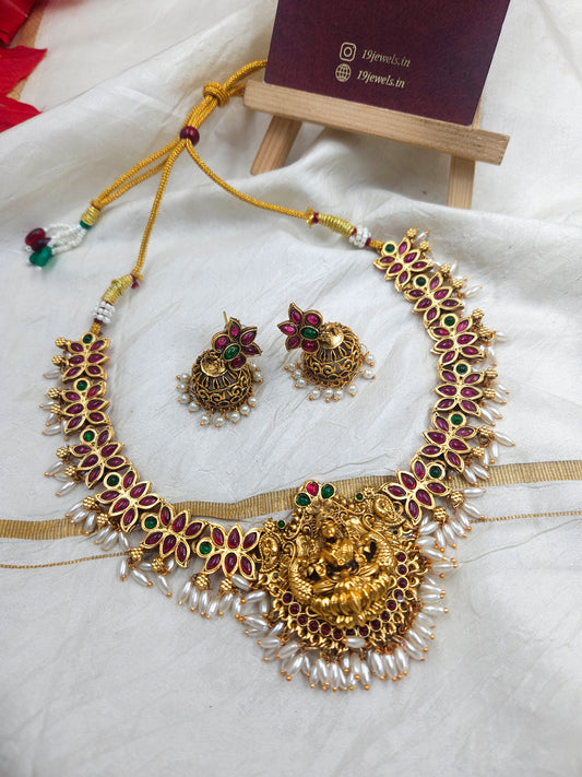 Rice pearl lakshmi necklace set N625