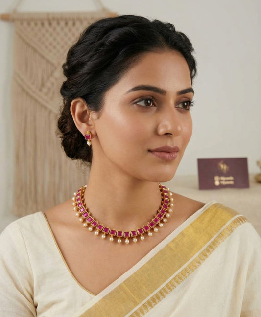 Ruby block stone Necklace N1702
