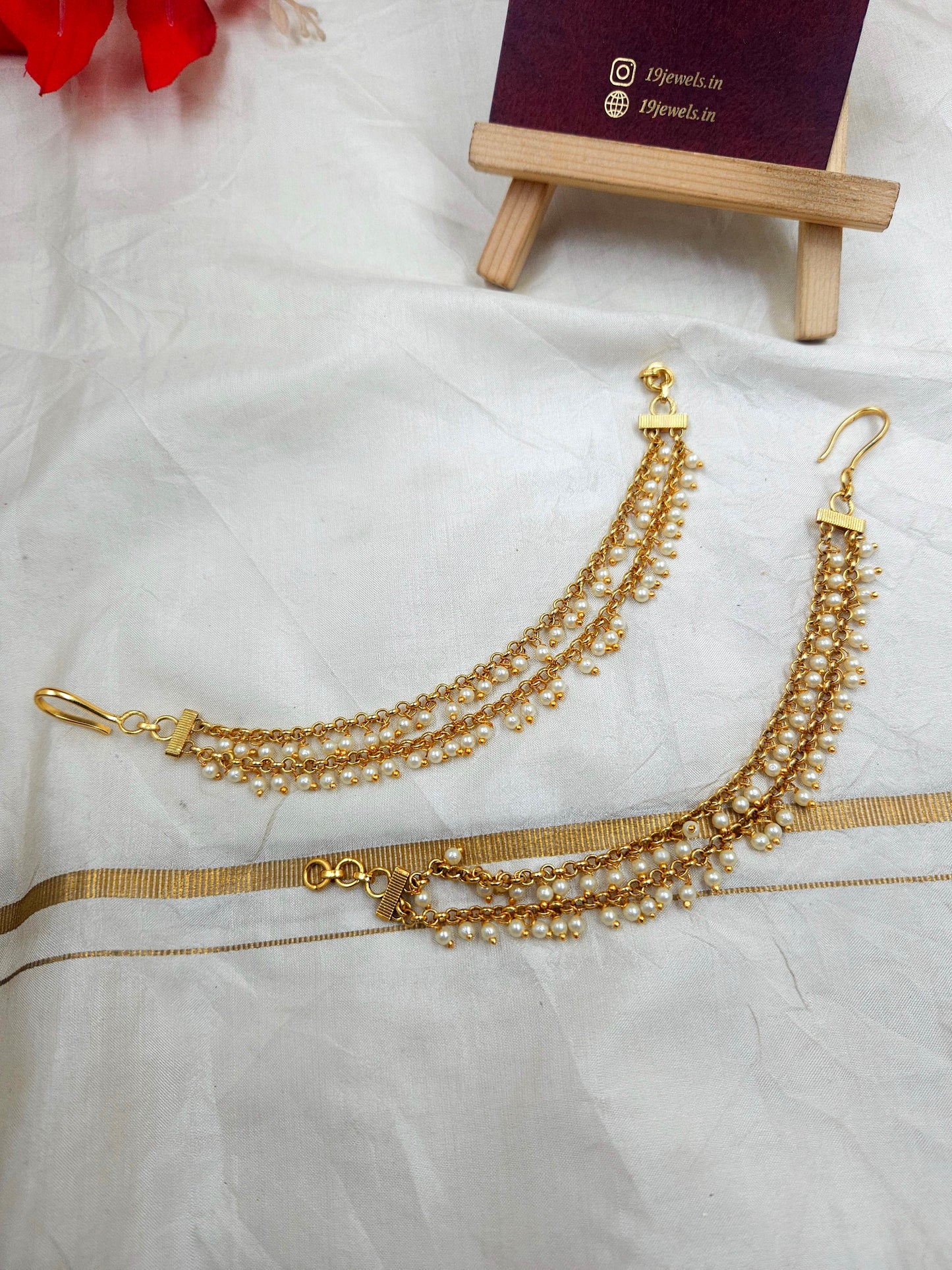 Premium 2 line pearl earchain Ea072