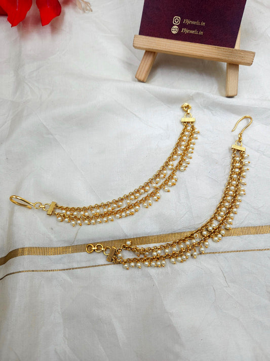 Premium 2 line pearl earchain Ea072