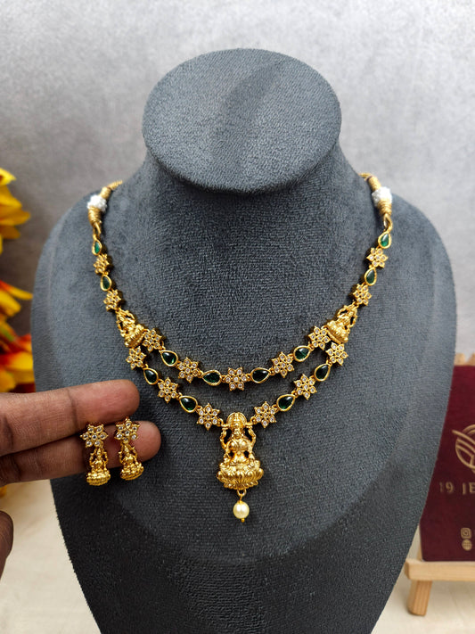 Emerald cz double layer necklace N781
