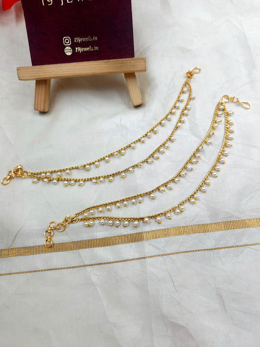 Premium 2 line pearl earchain Ea071