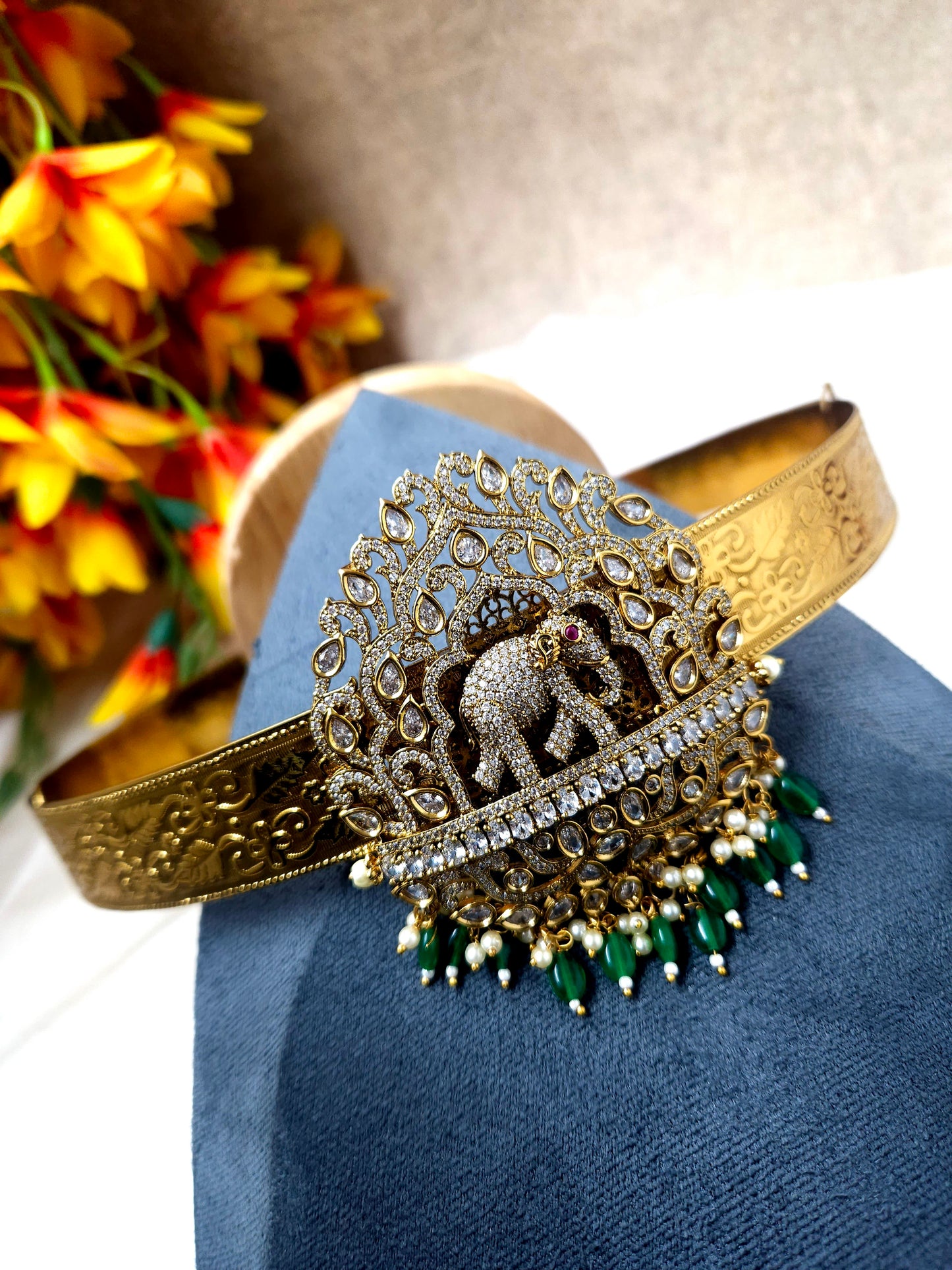 Premium green Victoria elephant locket hip belt Hb141