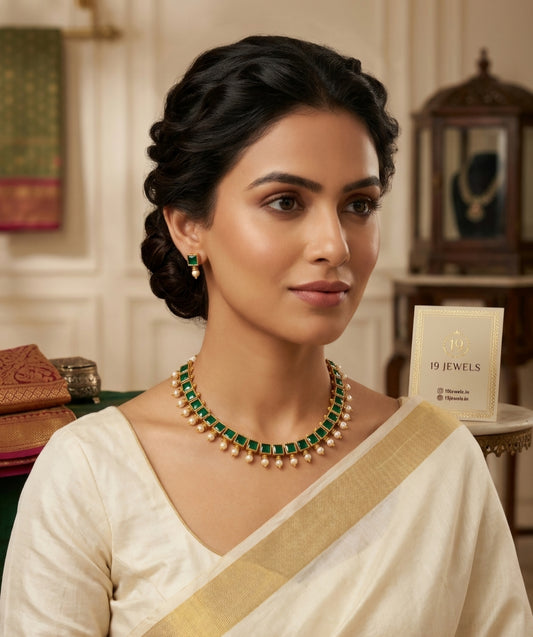 Emerald green block stone Necklace N1699-B4