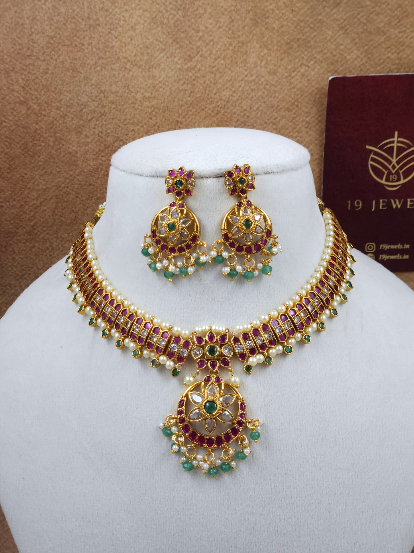 Ruby kundan heritage atigai necklace N1475-B2
