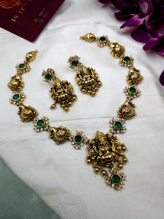 Premium emerald cz lakshmi necklace N644