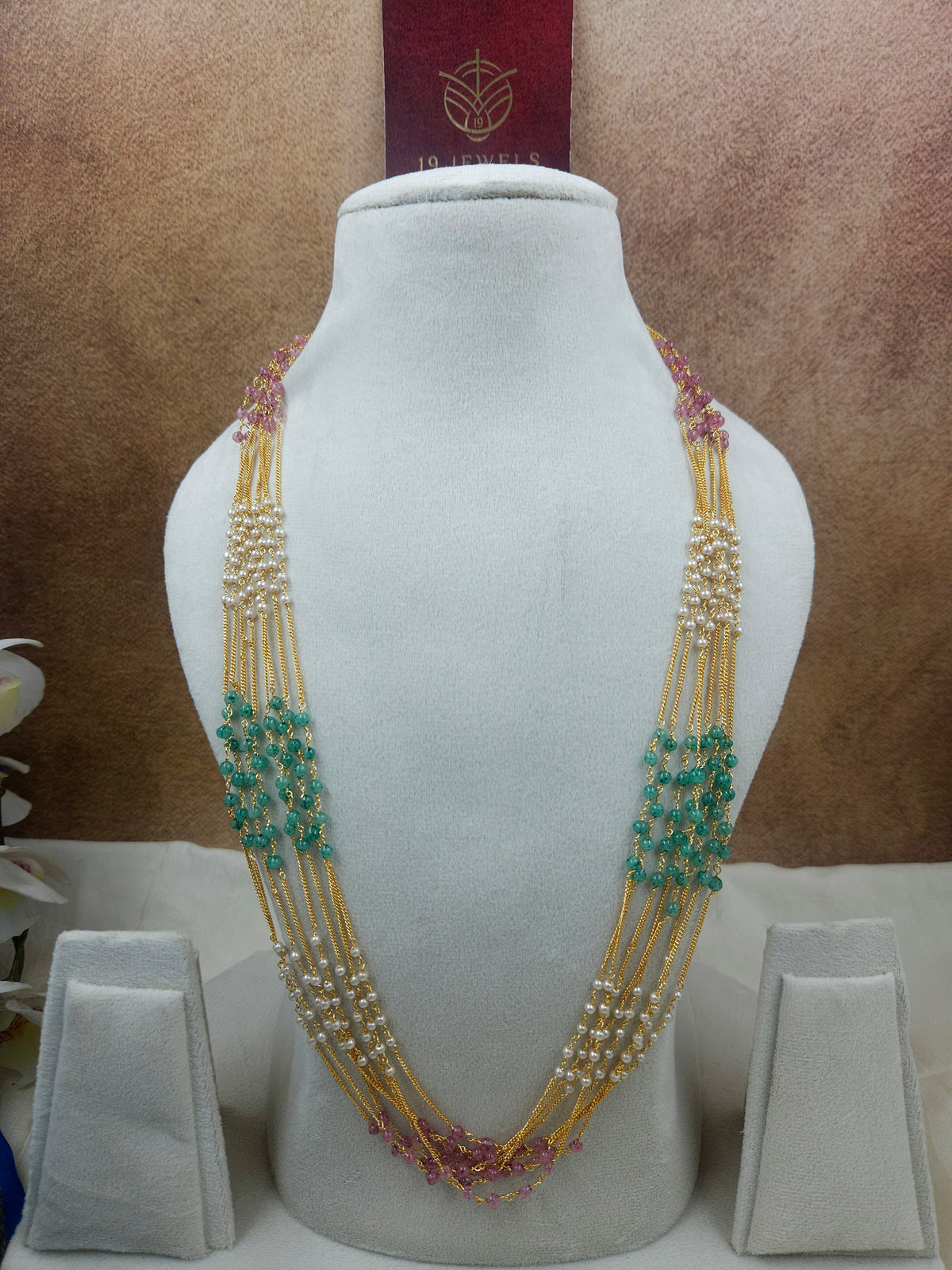 Multi strand pearls ruby emerald haram N936-A8