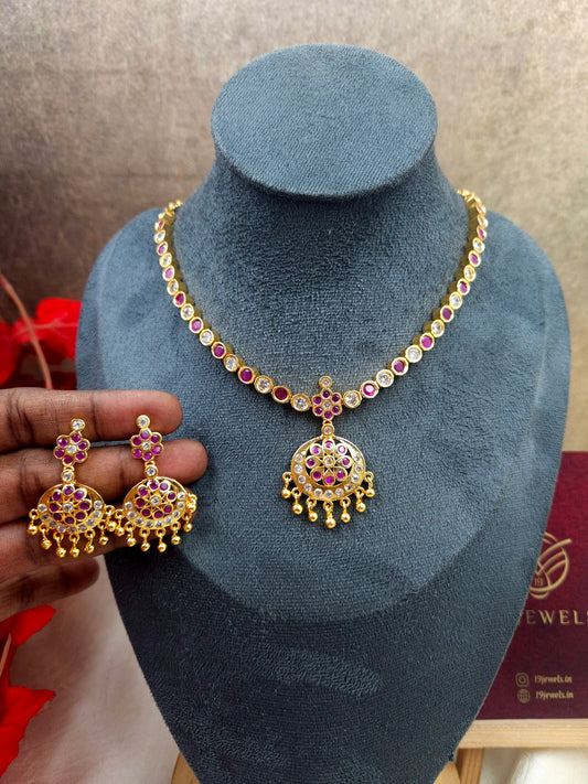 White and ruby stone adigai N973
